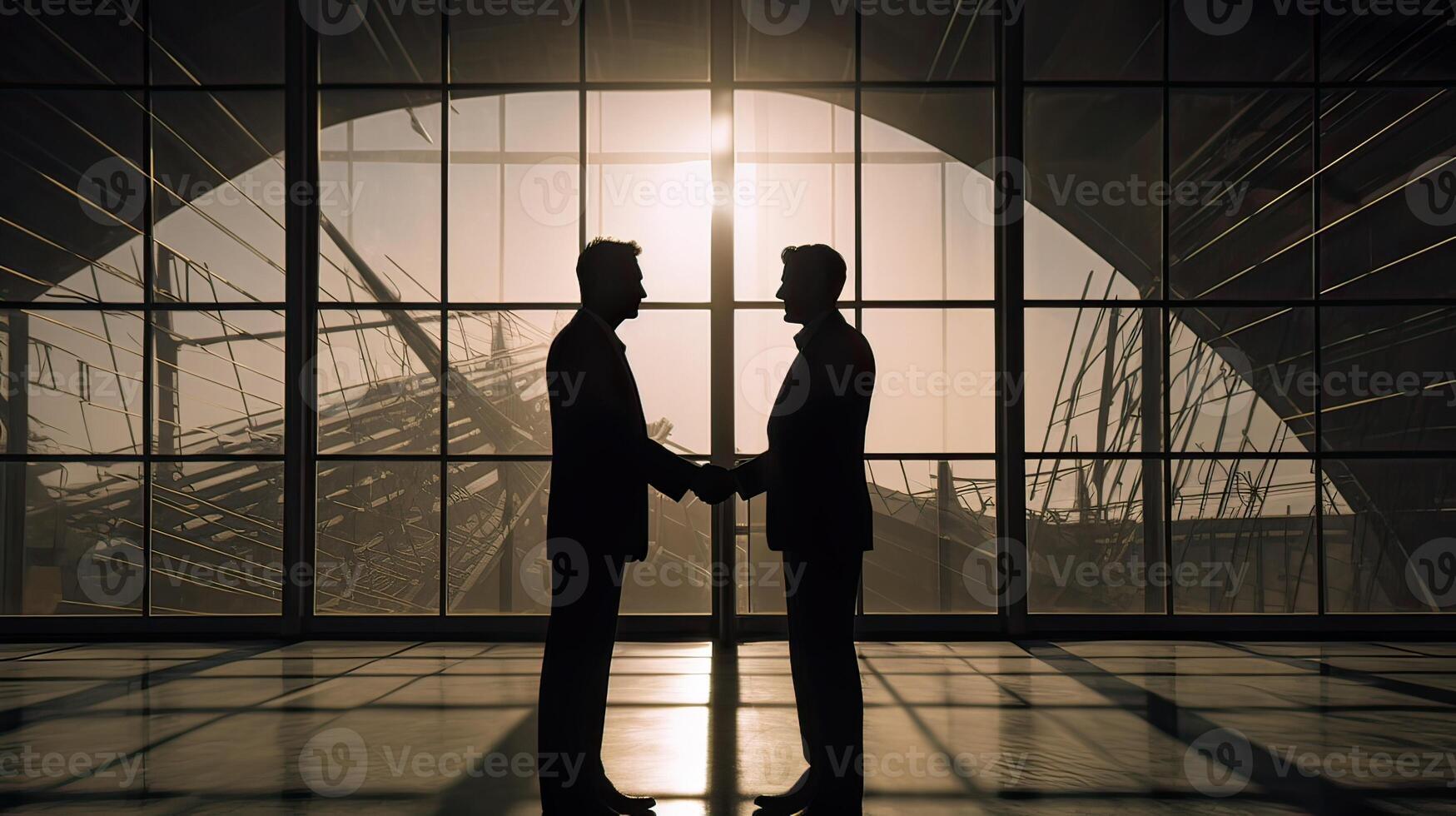 silhouettes two businessmen handshake in cooperation agreement concept at office and successful business partner. business man shaking hands to seal a deal with his partner. . photo