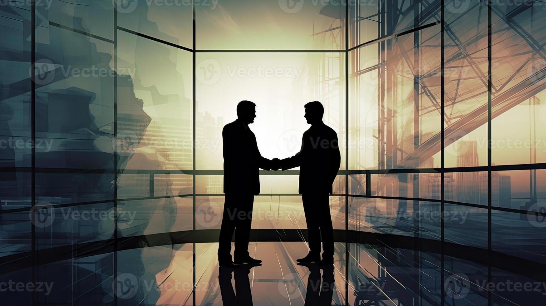 silhouettes two businessmen handshake in cooperation agreement concept at office and successful business partner. business man shaking hands to seal a deal with his partner. . photo