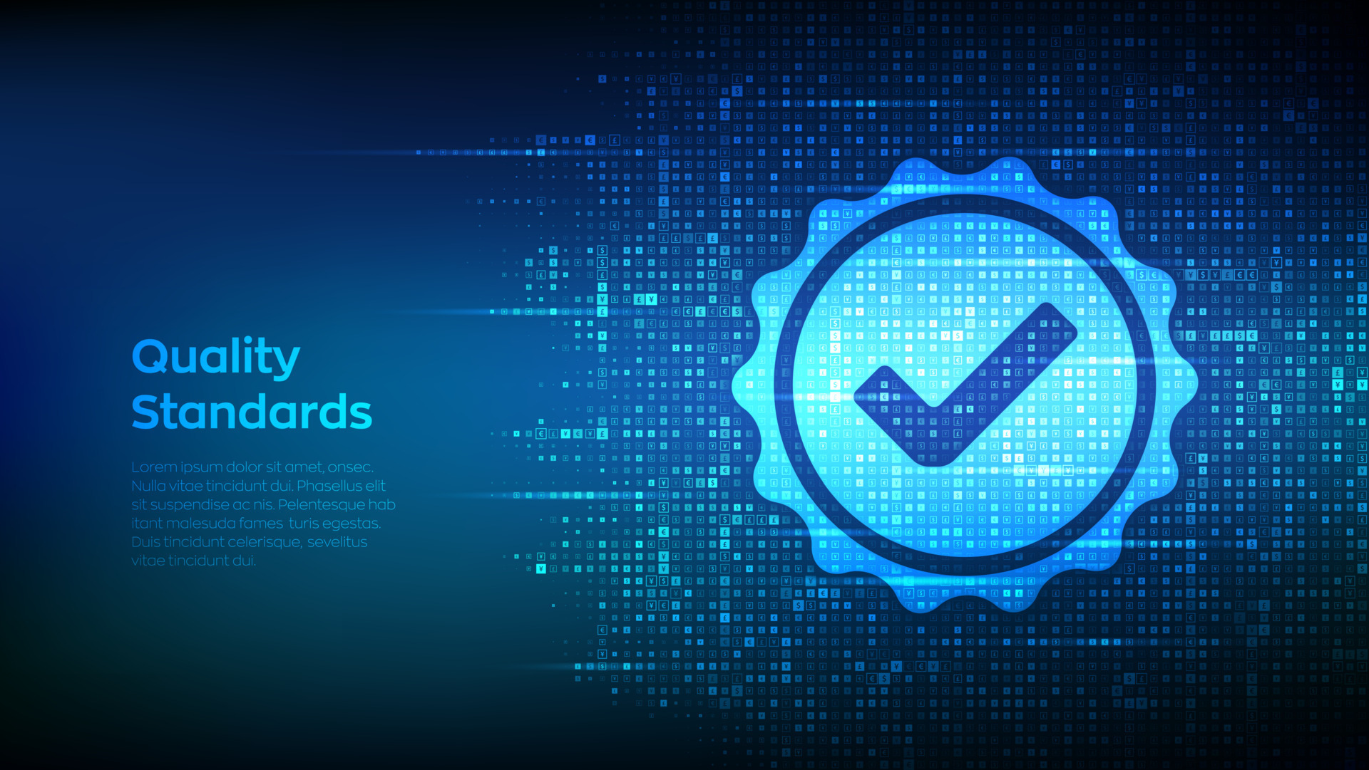 Quality icon made with currency symbols. ISO standards quality control