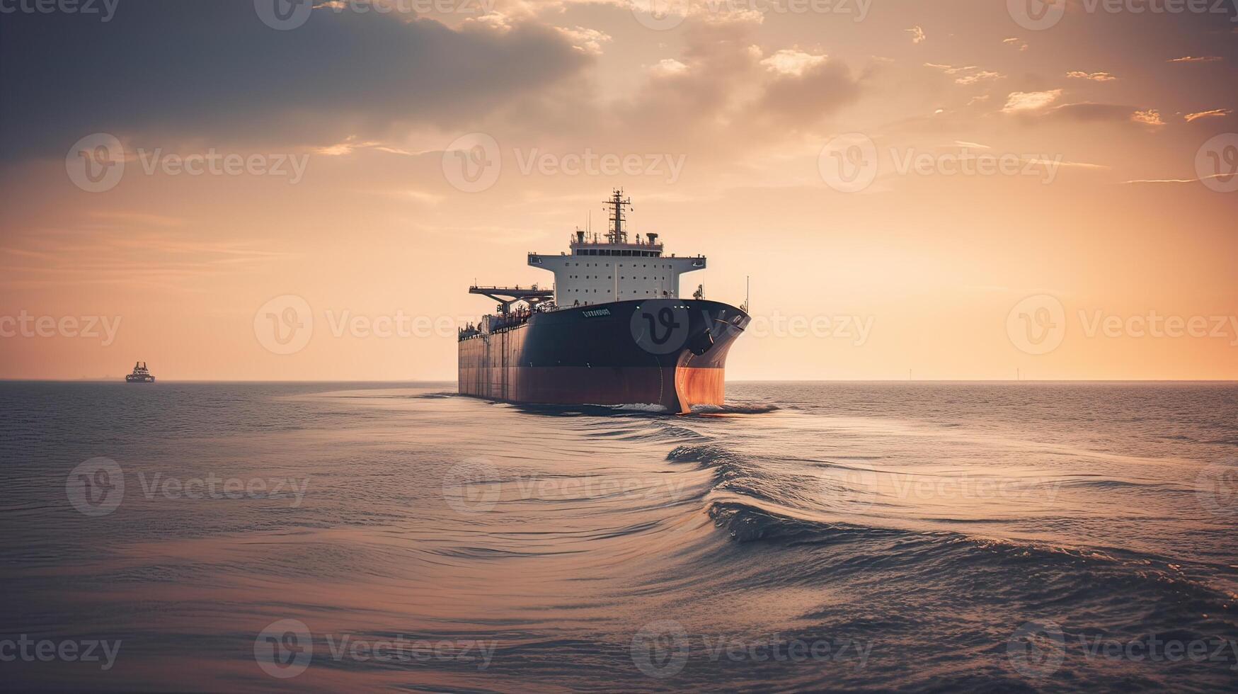 Aerial drone photo of large Liquefied Petroleum Gas tanker or LPG anchored in deep blue ocean sea. .