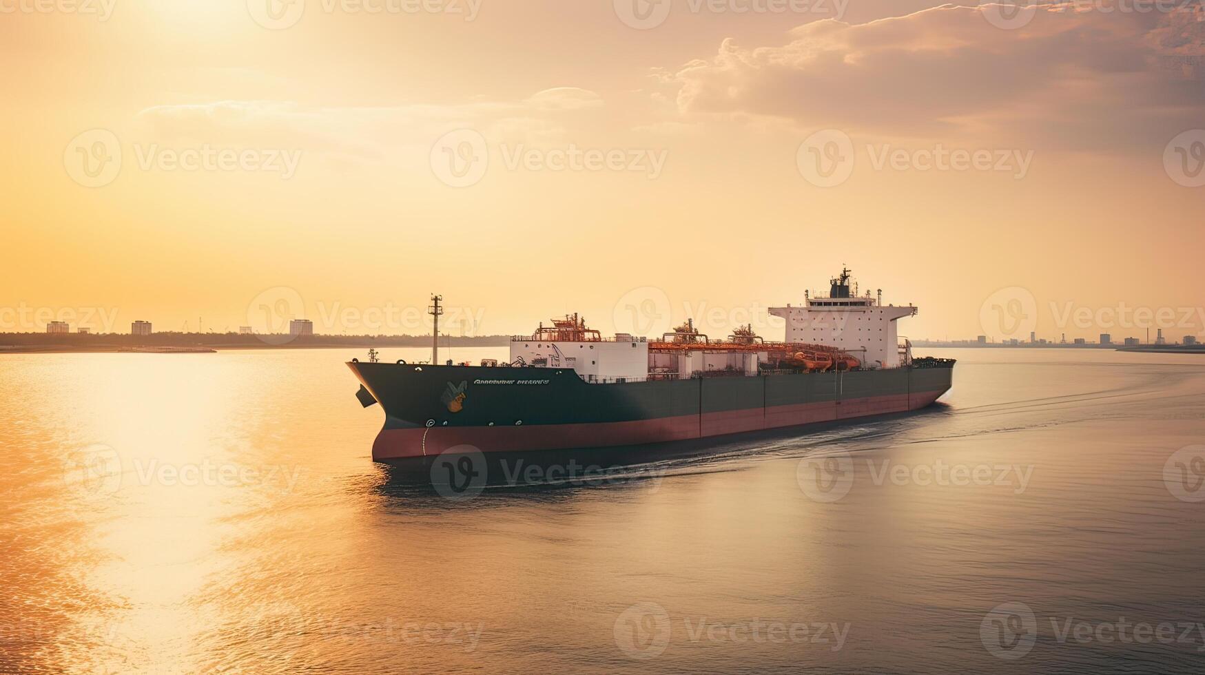 Aerial drone photo of large Liquefied Petroleum Gas tanker or LPG anchored in deep blue ocean sea. .