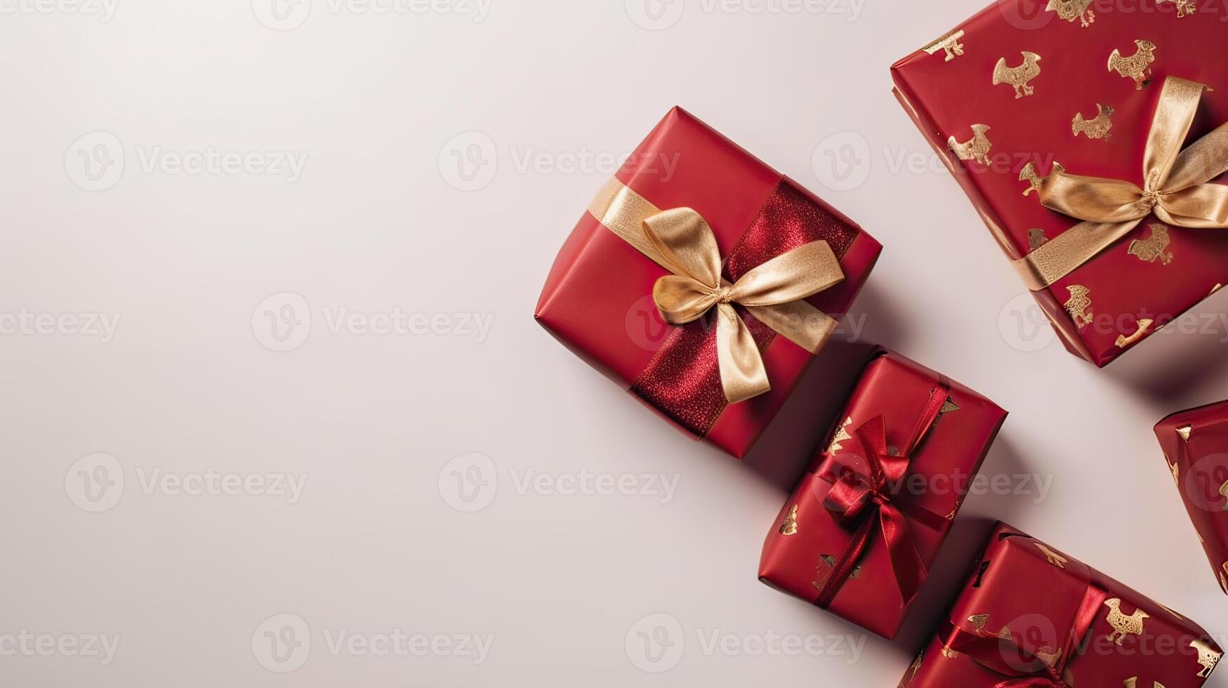 Christmas composition. Gifts, red decorations on white background. Christmas, winter, new year concept. Flat lay, top view, copy space. . photo