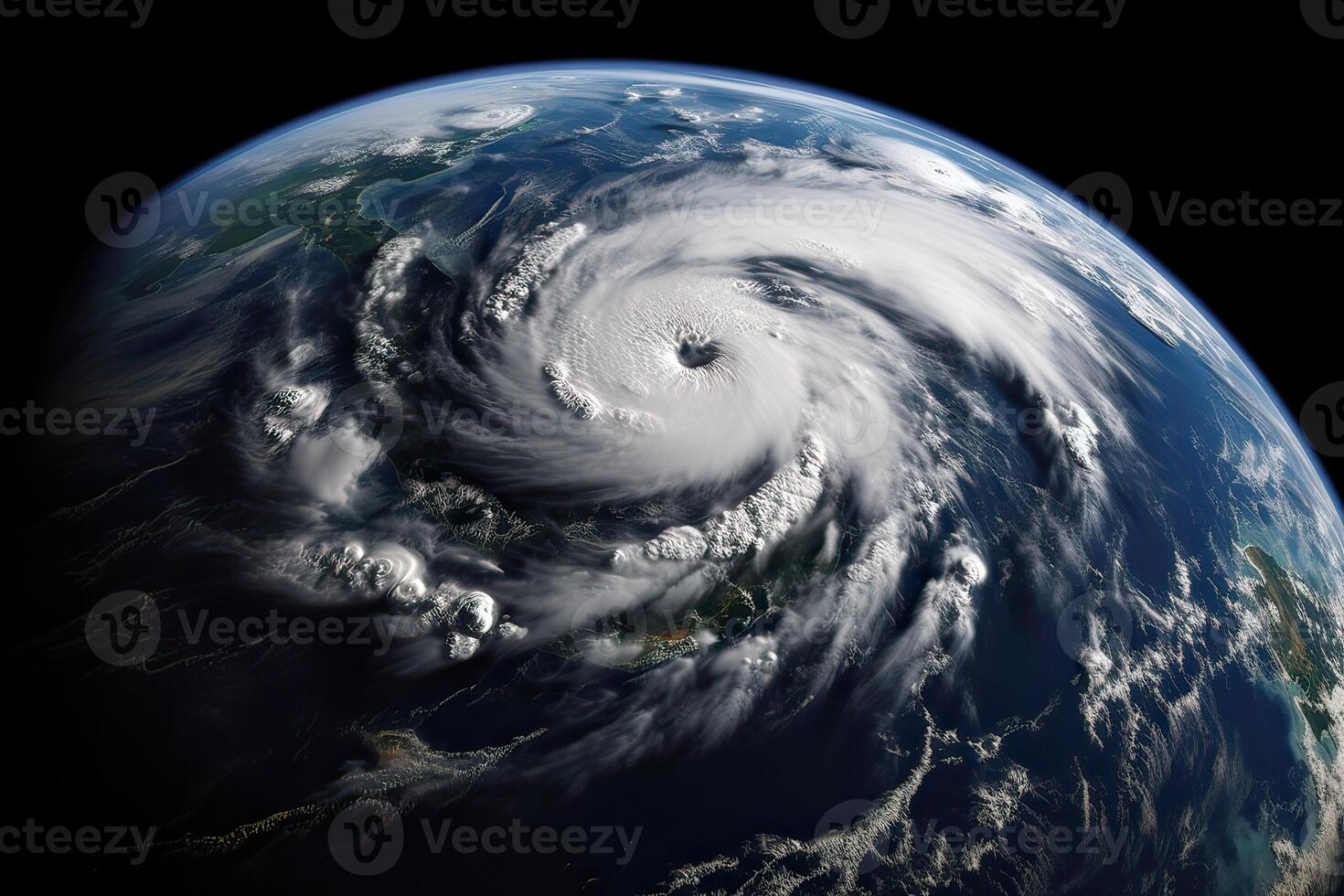 Super Typhoon, tropical storm, cyclone, hurricane, tornado, over ocean. Weather background. Typhoon, storm, windstorm, superstorm, gale moves to the ground. . photo