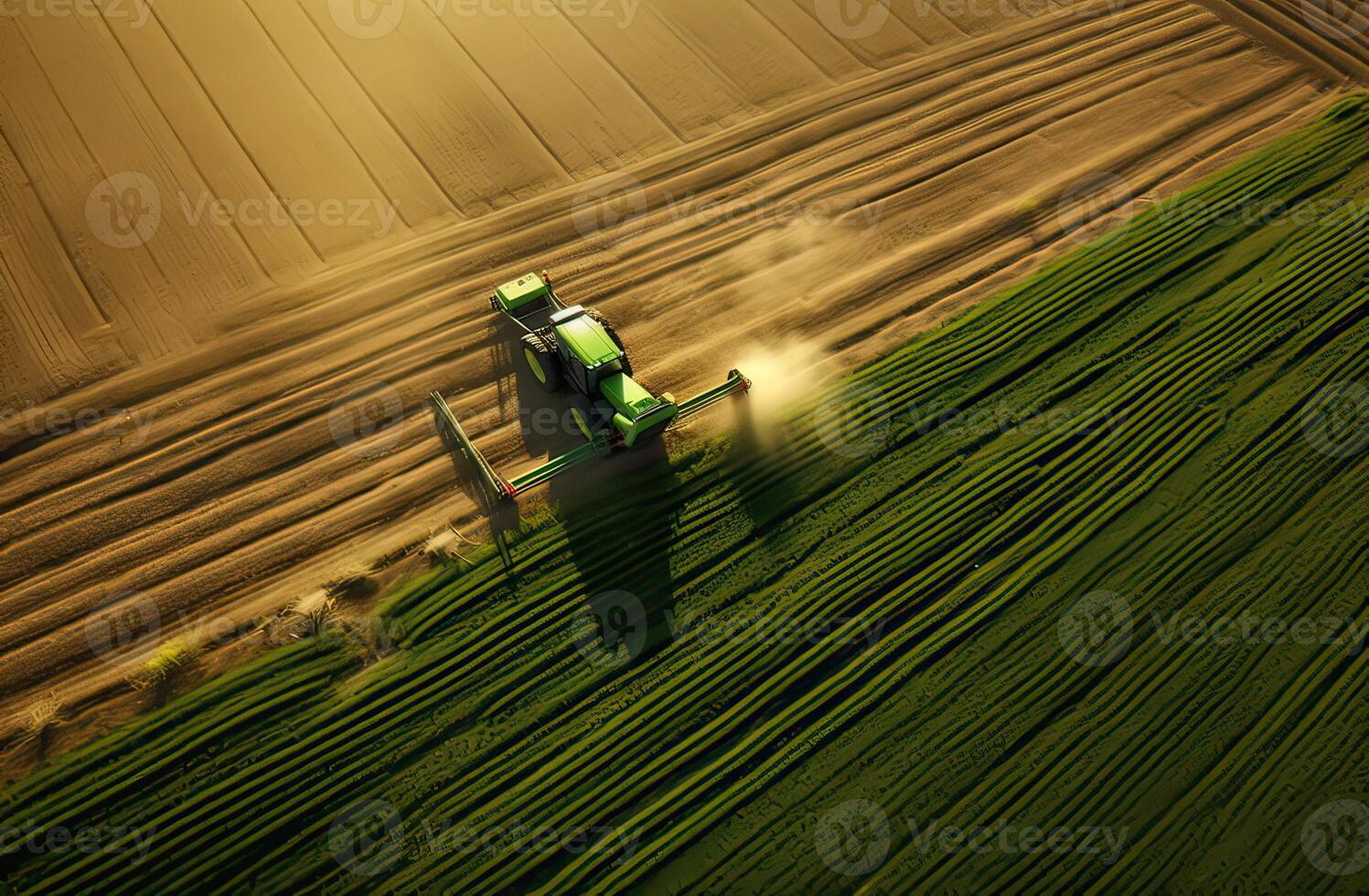 Aerial view of combine harvester. Harvest of rapeseed field. Industrial background on agricultural theme. Biofuel production from above. Agriculture and environment in European Union. photo