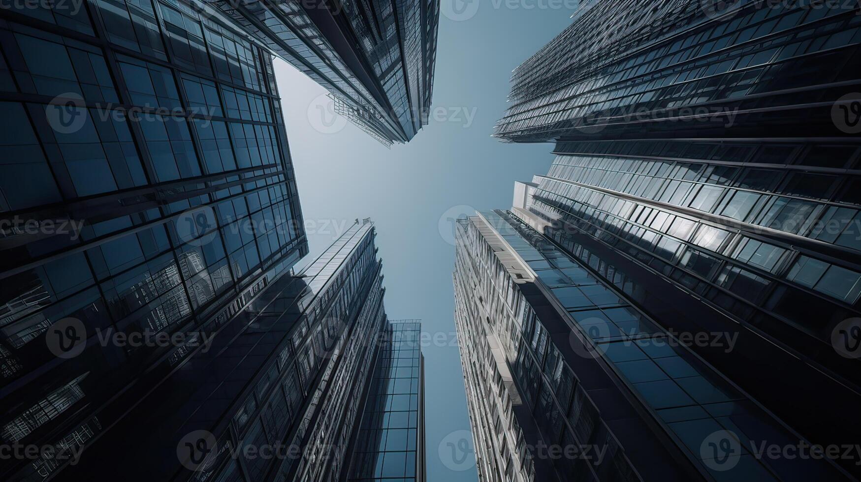 Bottom view of modern skyscrapers in business district. . photo