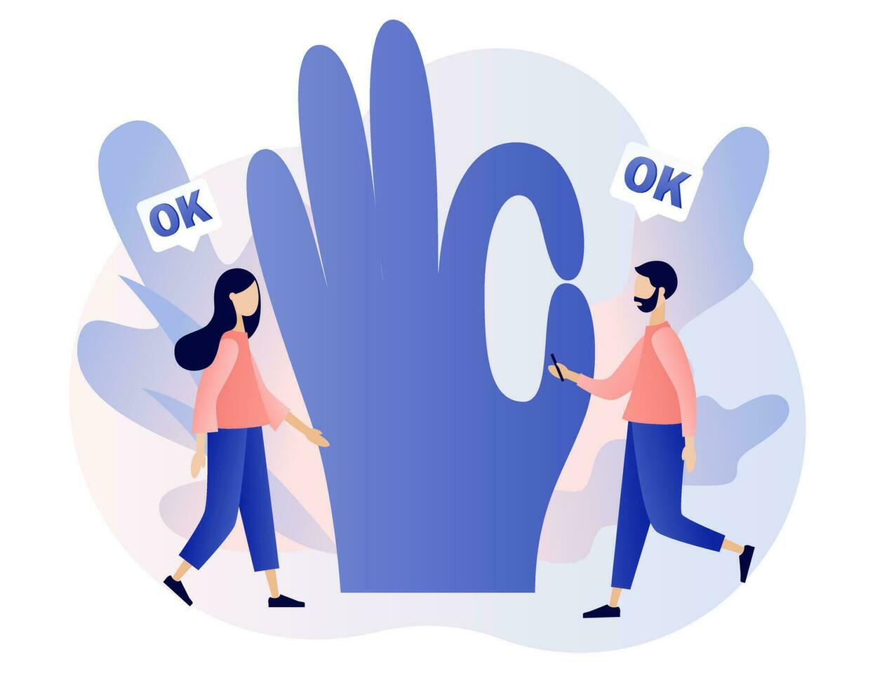 OK sign. Hand gesture Okay. Communication gestures concept. Modern flat cartoon style. Vector illustration on white background