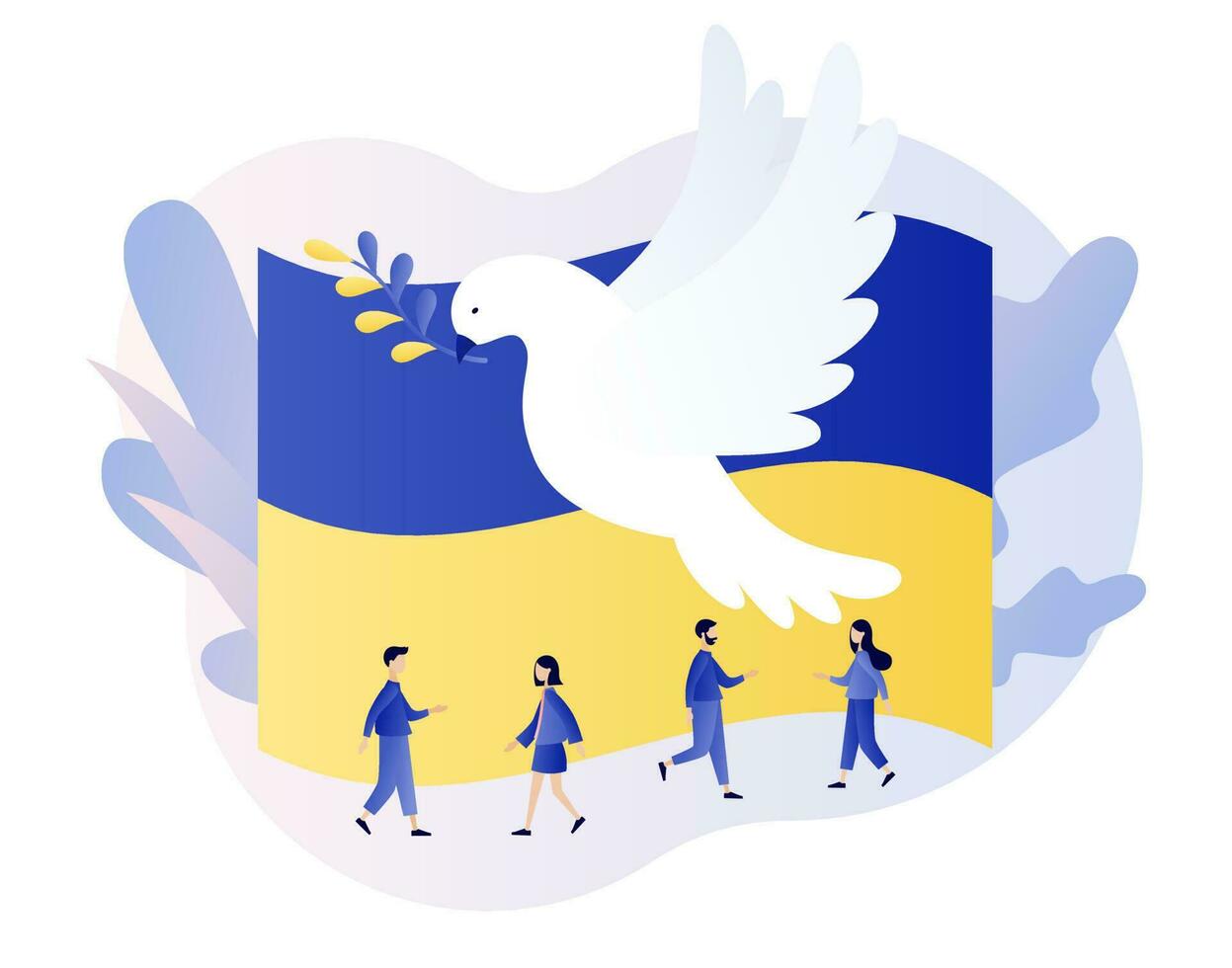 Flag of Ukraine with dove of peace. Ukraine peace symbols. Stand with Ukraine. Stop war. No war. Modern flat cartoon style. Vector illustration on white background