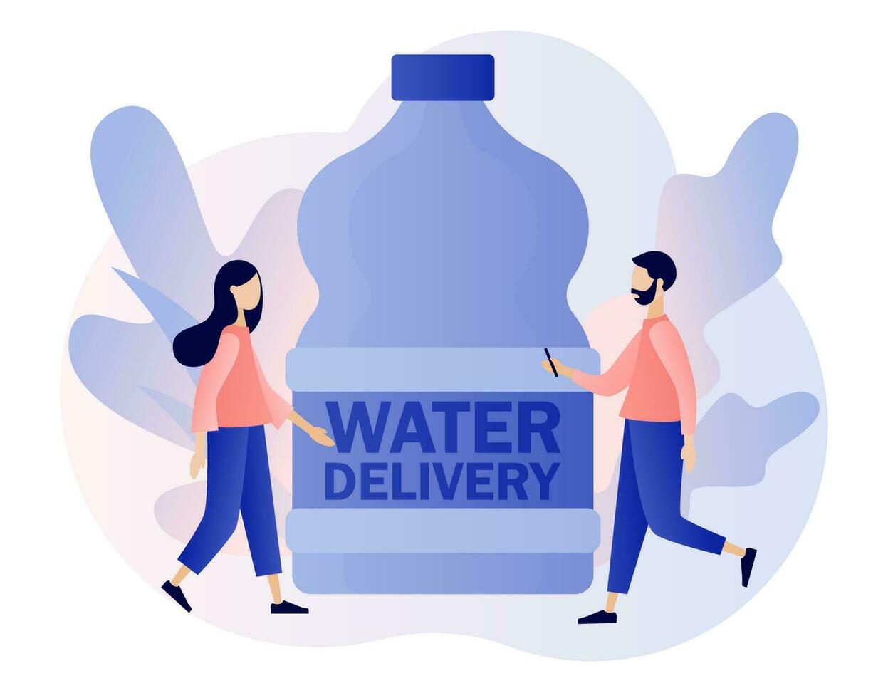 agua entrega servicio. grande botella con limpiar agua. suministrar, envío. moderno plano dibujos animados estilo. vector ilustración en blanco antecedentes