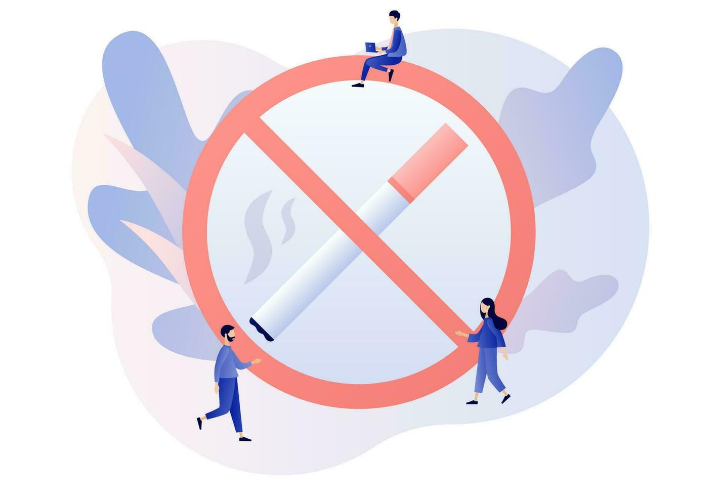 No smoking. Crossed out sign with cigarette. Rejection of nicotine, stop smoke, healthy habits. Modern flat cartoon style. Vector illustration on white background