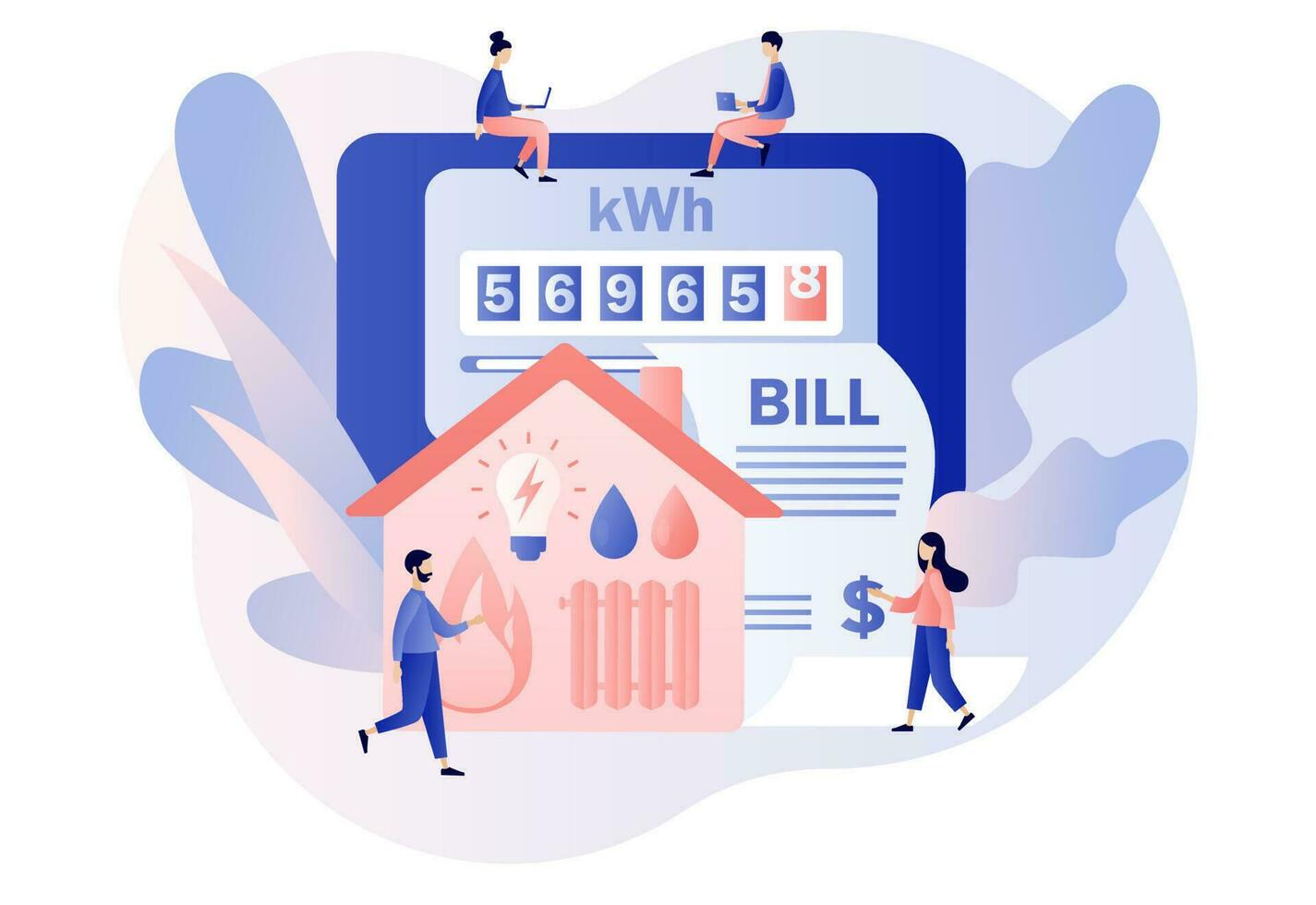 Household services. Utility bills. Regular payments as gas, water, electricity, heating. Saving resources concept. Modern flat cartoon style. Vector illustration on white background