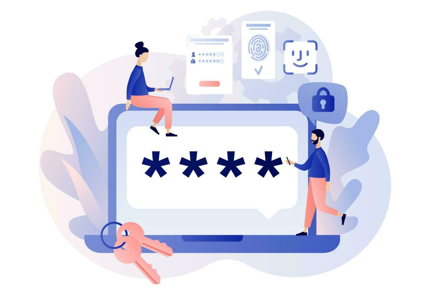 Duo authentication. Verification code message for secure login or sign in on laptop screen. Two factor verification. Modern flat cartoon style. Vector illustration on white background