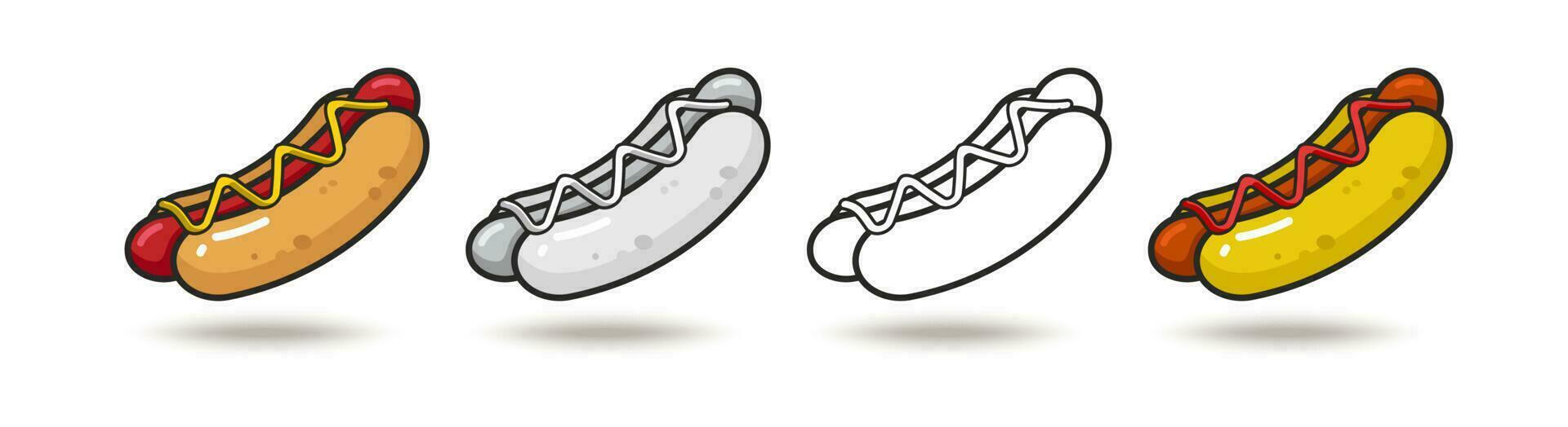 Vector colorful icon of four hot dogs. Isolated on white background.