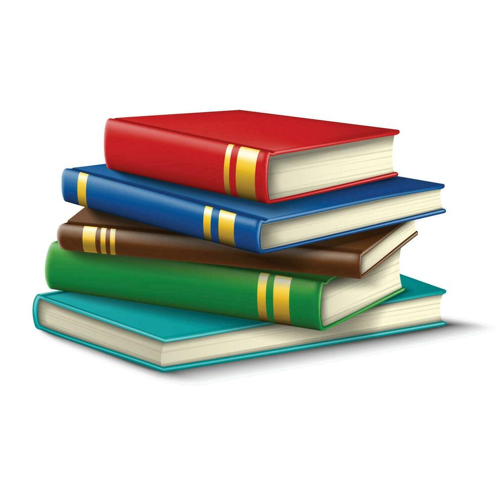 3d realistic vector pile of student books. Isolated icon illustration on white background.