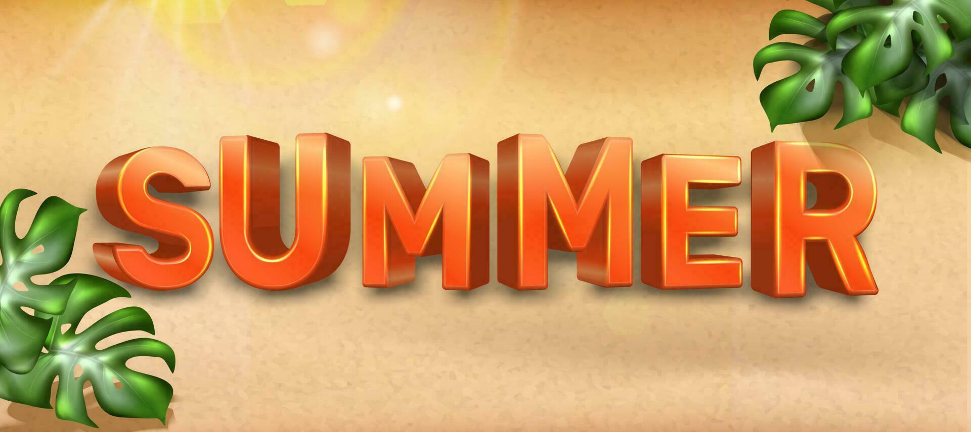 Vector summer sale banner template. Horizontal orientation with 3d letters on the beach sand.