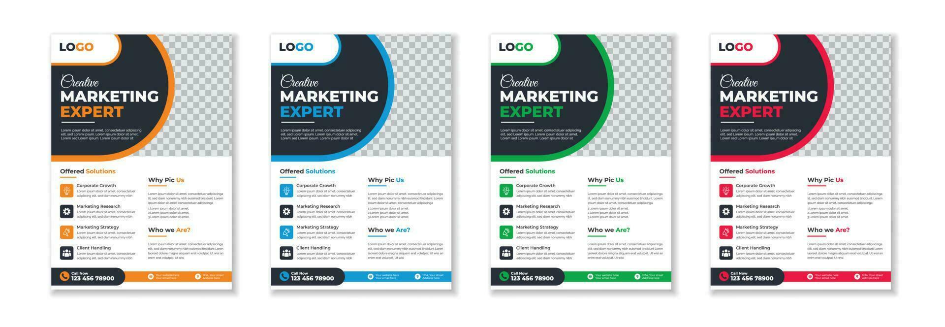 Professional unique creative modern trendy corporate multipurpose minimal official business advertising magazine poster flyer with different color variations. vector