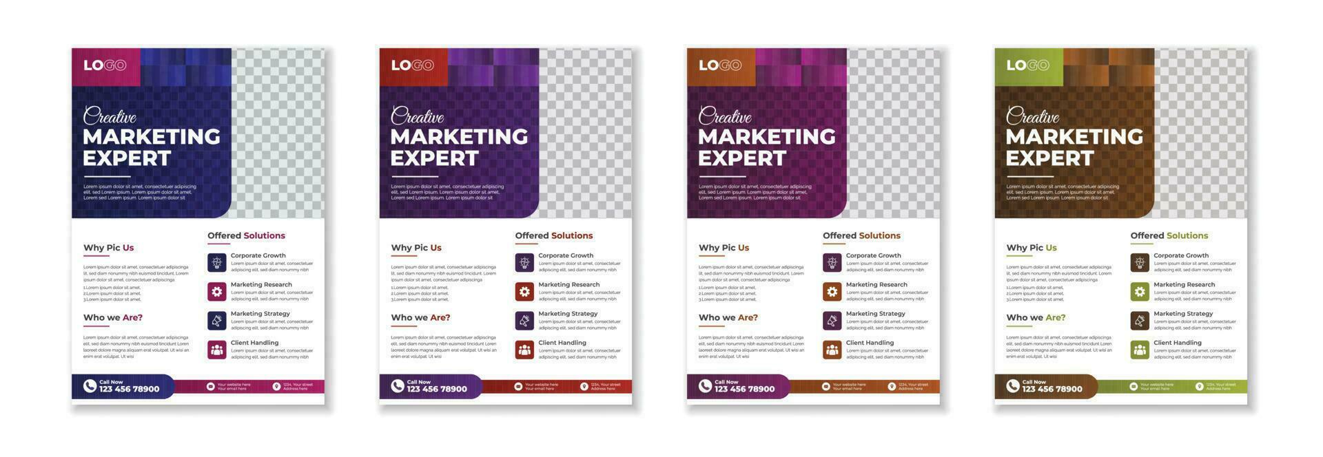 Professional unique creative modern trendy corporate multipurpose minimal official business advertising magazine poster flyer with different color variations. vector