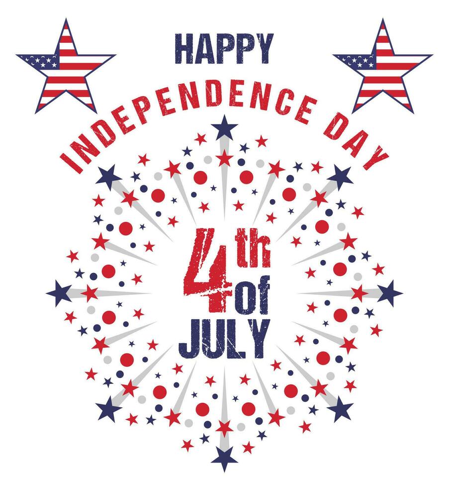 4th of July national holiday Happy Independence Day. greeting card, invitation USA flag colors, star effect, and USA flag. 4th July modern background and with different color symbols and stars. vector