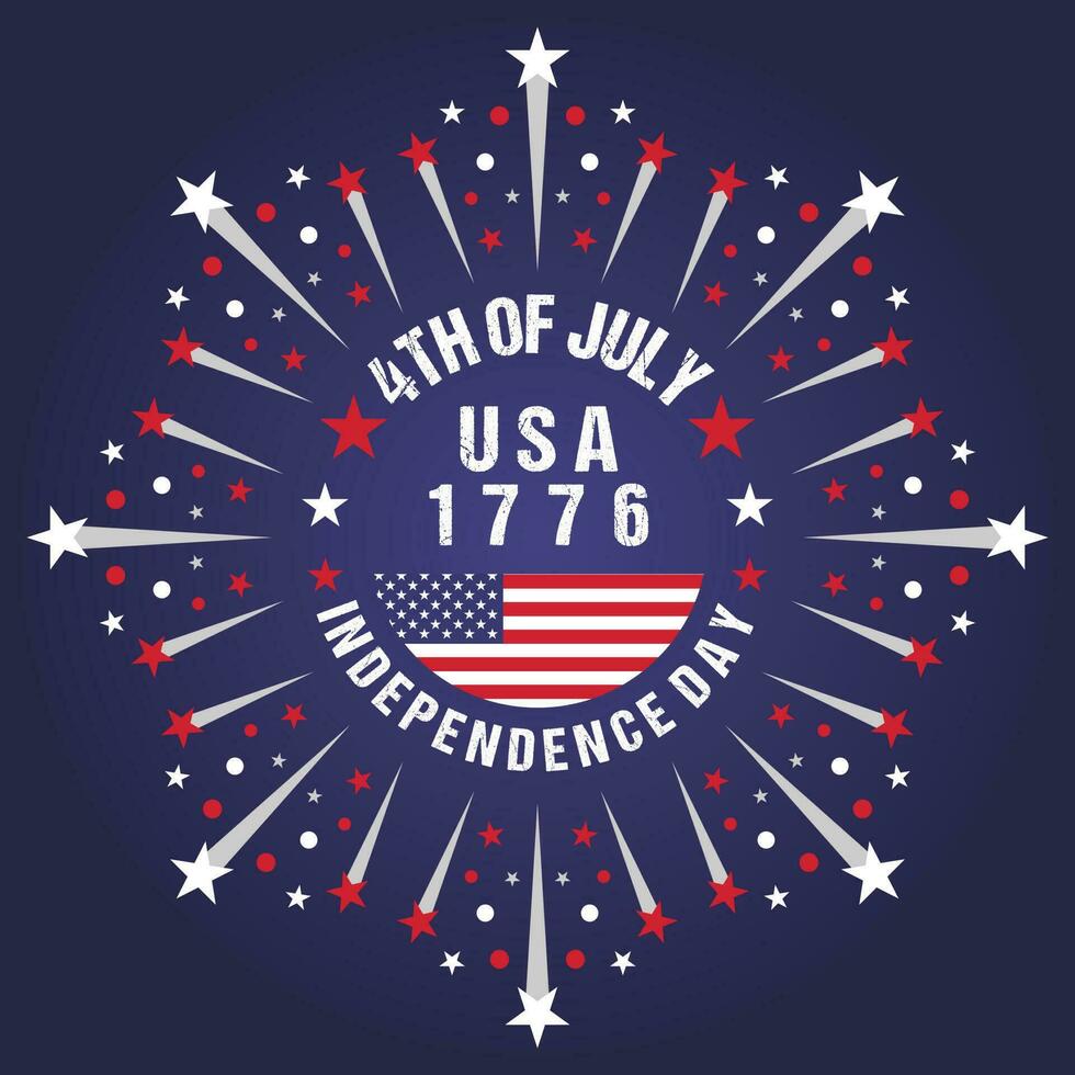 4th of July national holiday Happy Independence Day. greeting card, invitation USA flag colors, star effect, and USA flag. 4th July modern background and with different color symbols and stars. vector