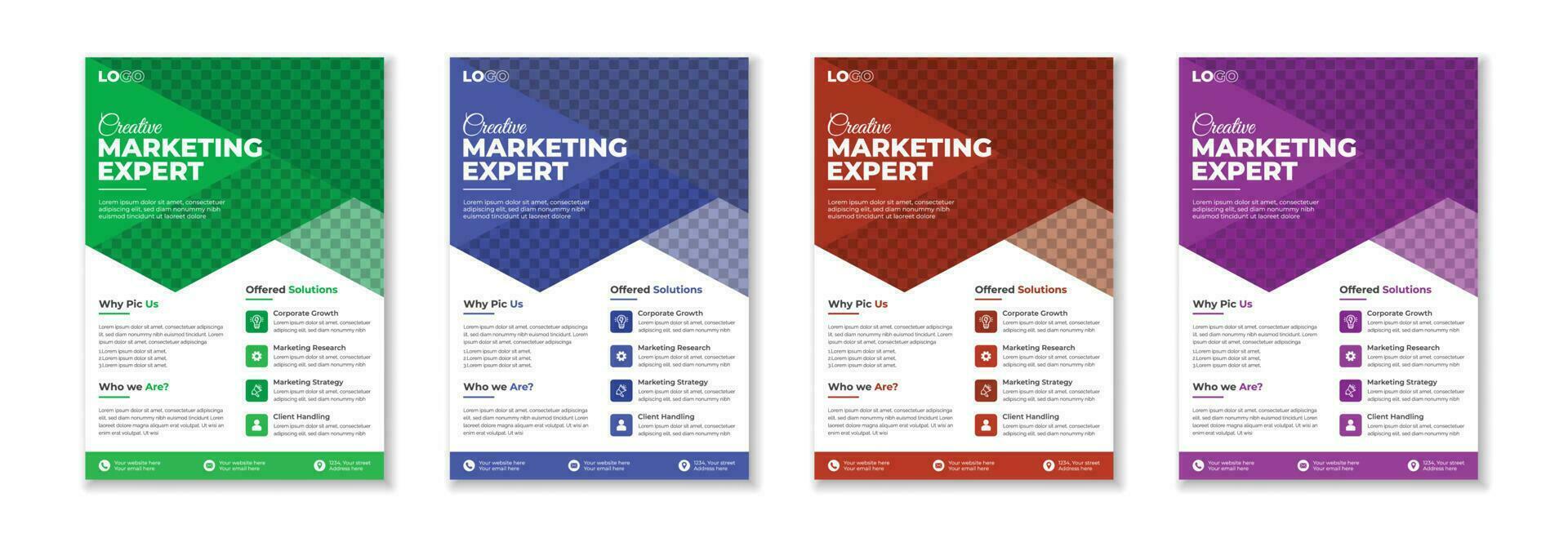 Professional unique creative modern trendy corporate multipurpose minimal official business advertising magazine poster flyer with different color variations. vector