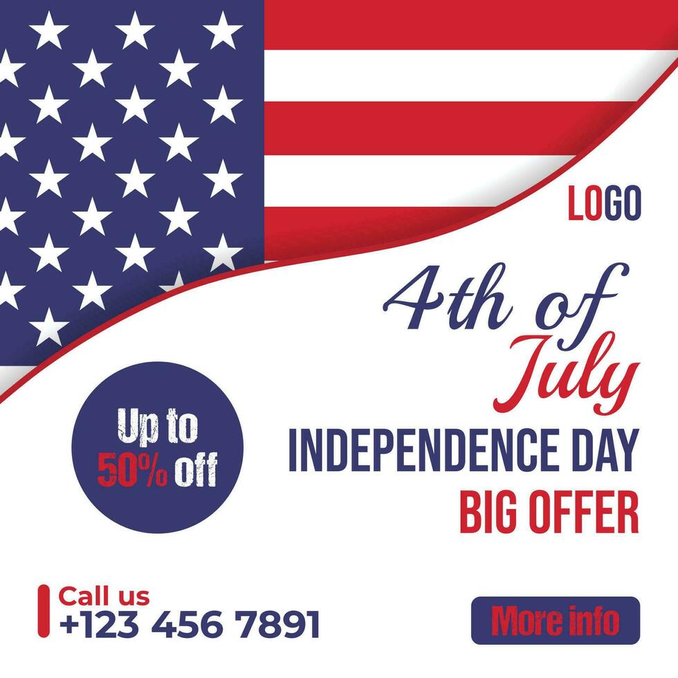 4th July sales, independence day, Modern social media post banner template design. vector