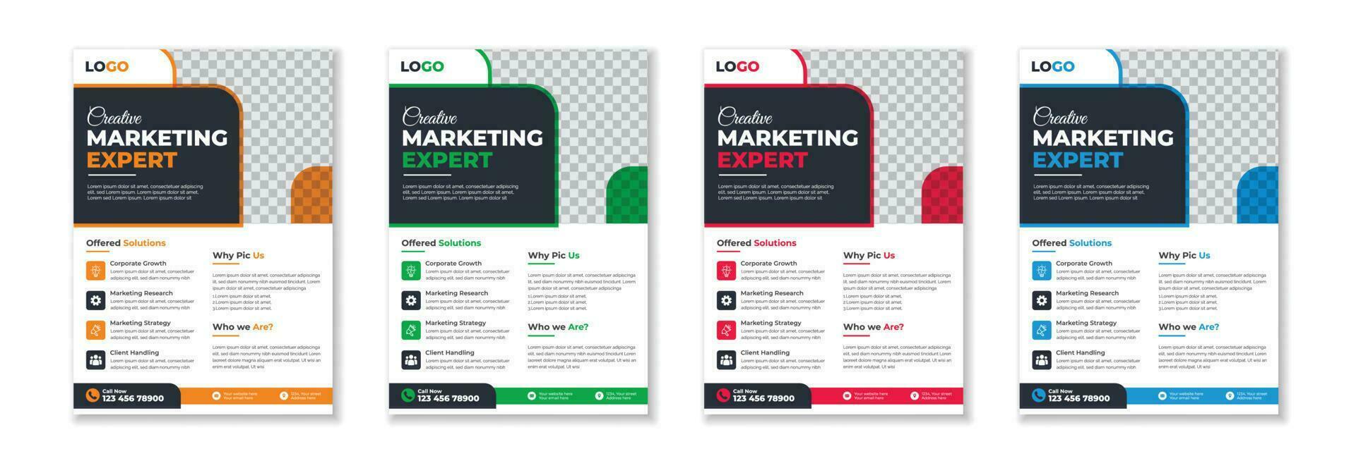 Professional unique creative modern trendy corporate multipurpose minimal official business advertising magazine poster flyer with different color variations. vector