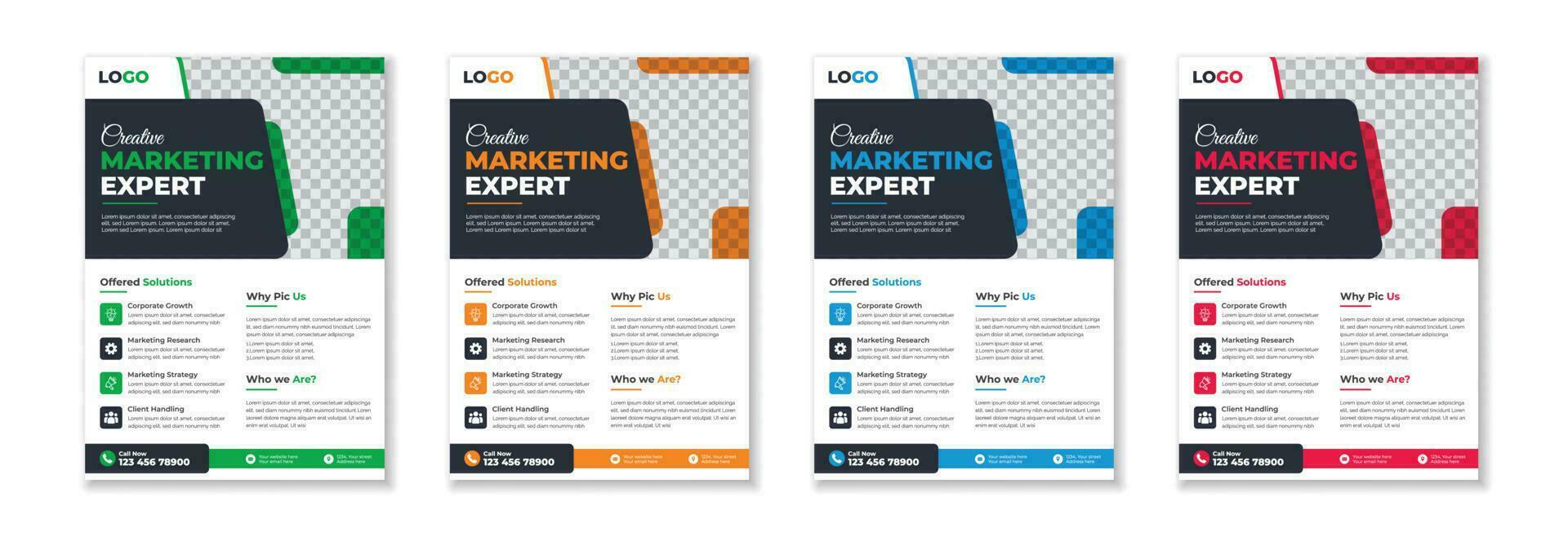 Professional unique creative modern trendy corporate multipurpose minimal official business advertising magazine poster flyer with different color variations. vector