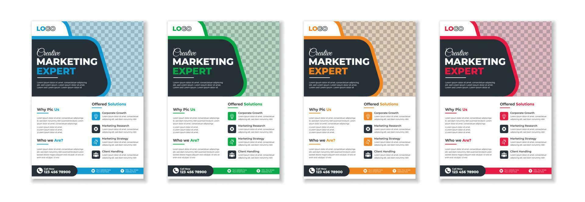 Professional unique creative modern trendy corporate multipurpose minimal official business advertising magazine poster flyer with different color variations. vector