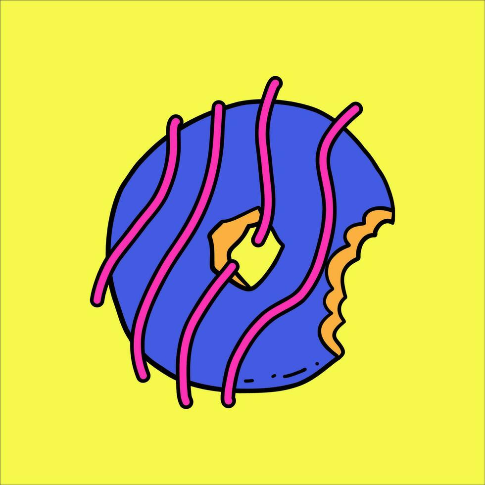 Vector bright donut with icing. Hand drawn illustration of cartoon donut