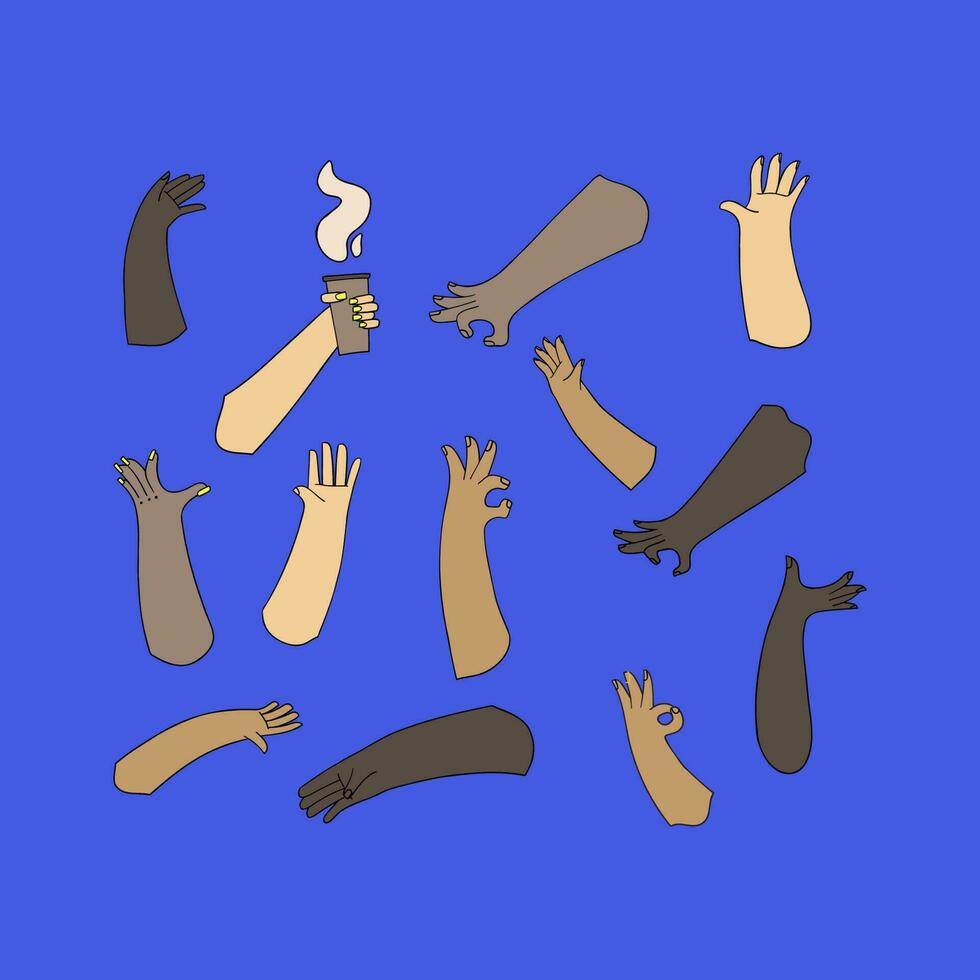 Set of vector stylised hands. Diversity hands for holding objects