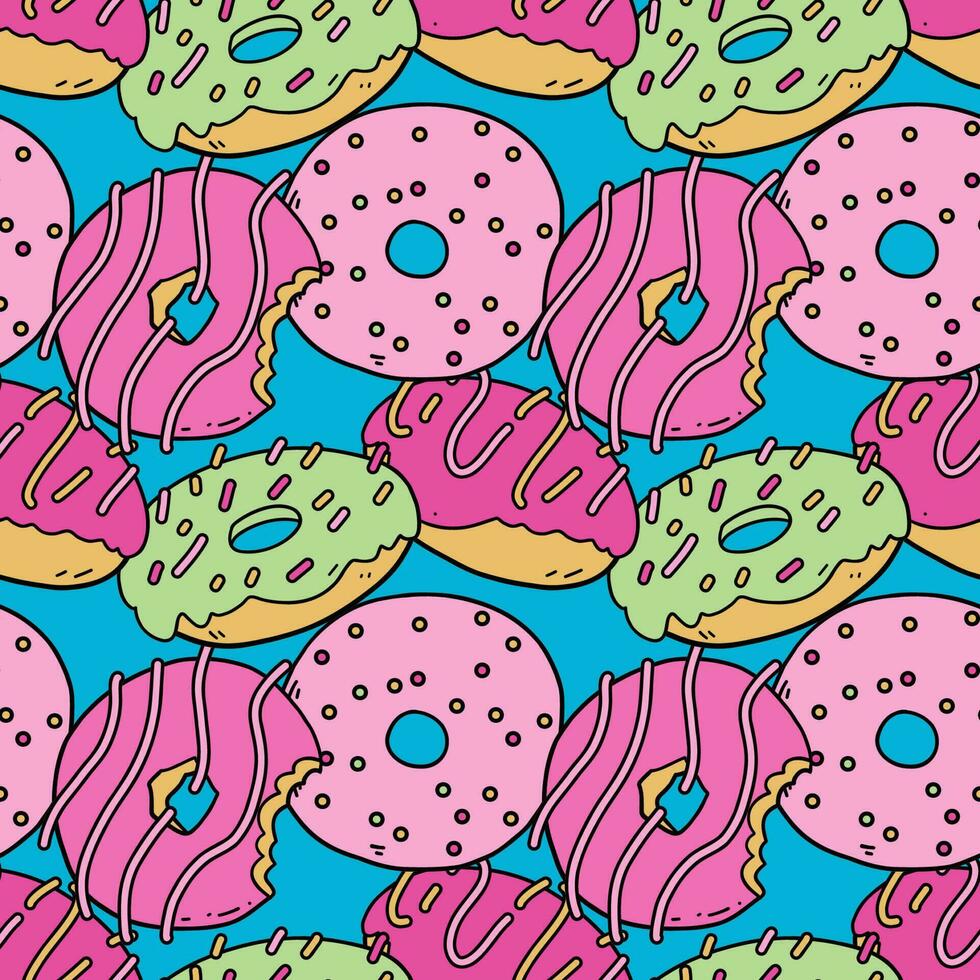 Seamless pattern with doodle vector donuts