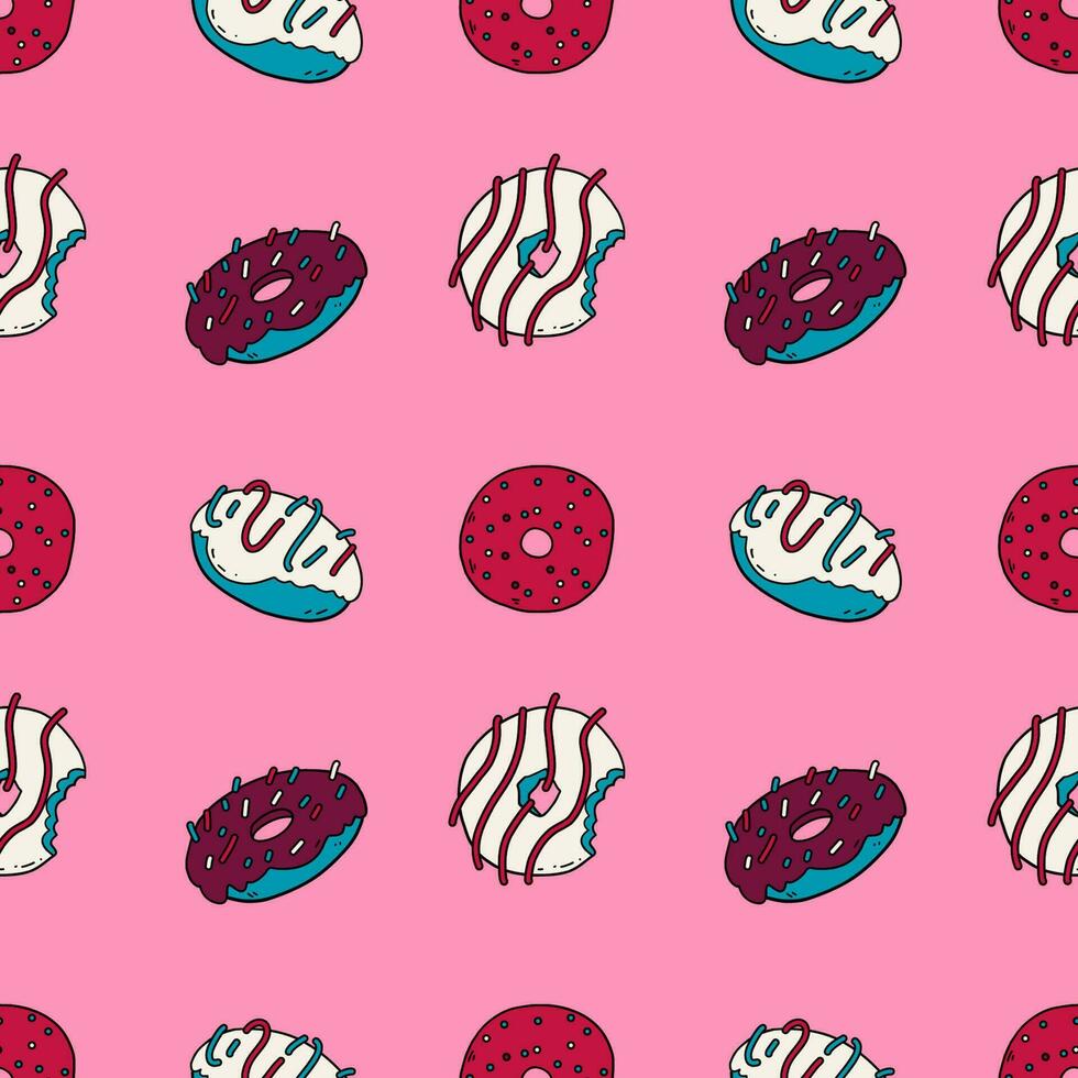 Seamless pattern with doodle vector donuts