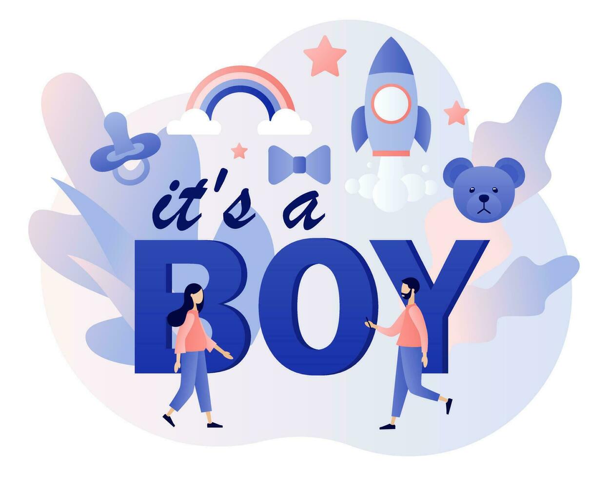 It's a Boy. Gender reveal party. Baby shower celebration. Modern flat cartoon style. Vector illustration on white background