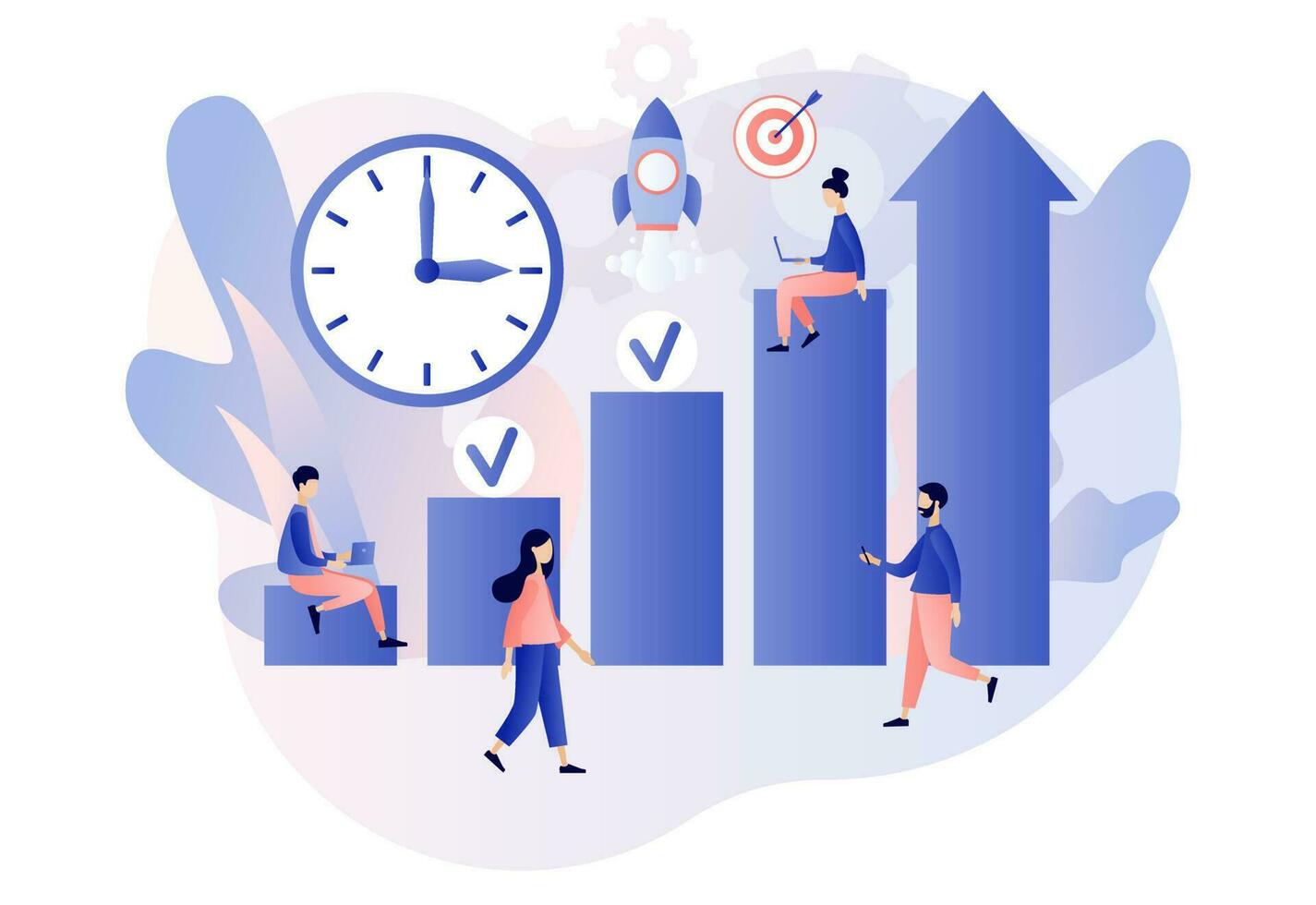 Productivity concept. Effective job planning. Discipline, time management, employee performance and self-organization. Modern flat cartoon style. Vector illustration on white background