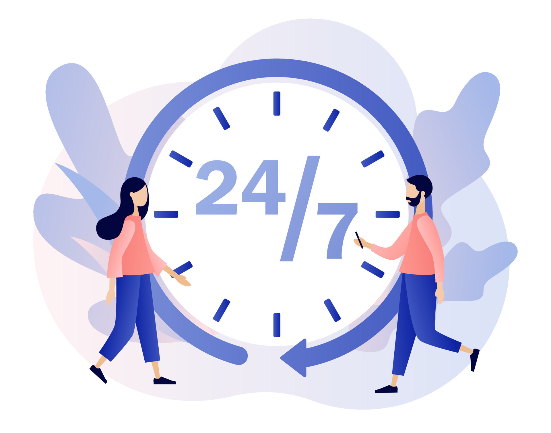 Around clock. 24 hours watch with arrow. 24-7 support service, open - Frndly Customer Service Number 24 Hours