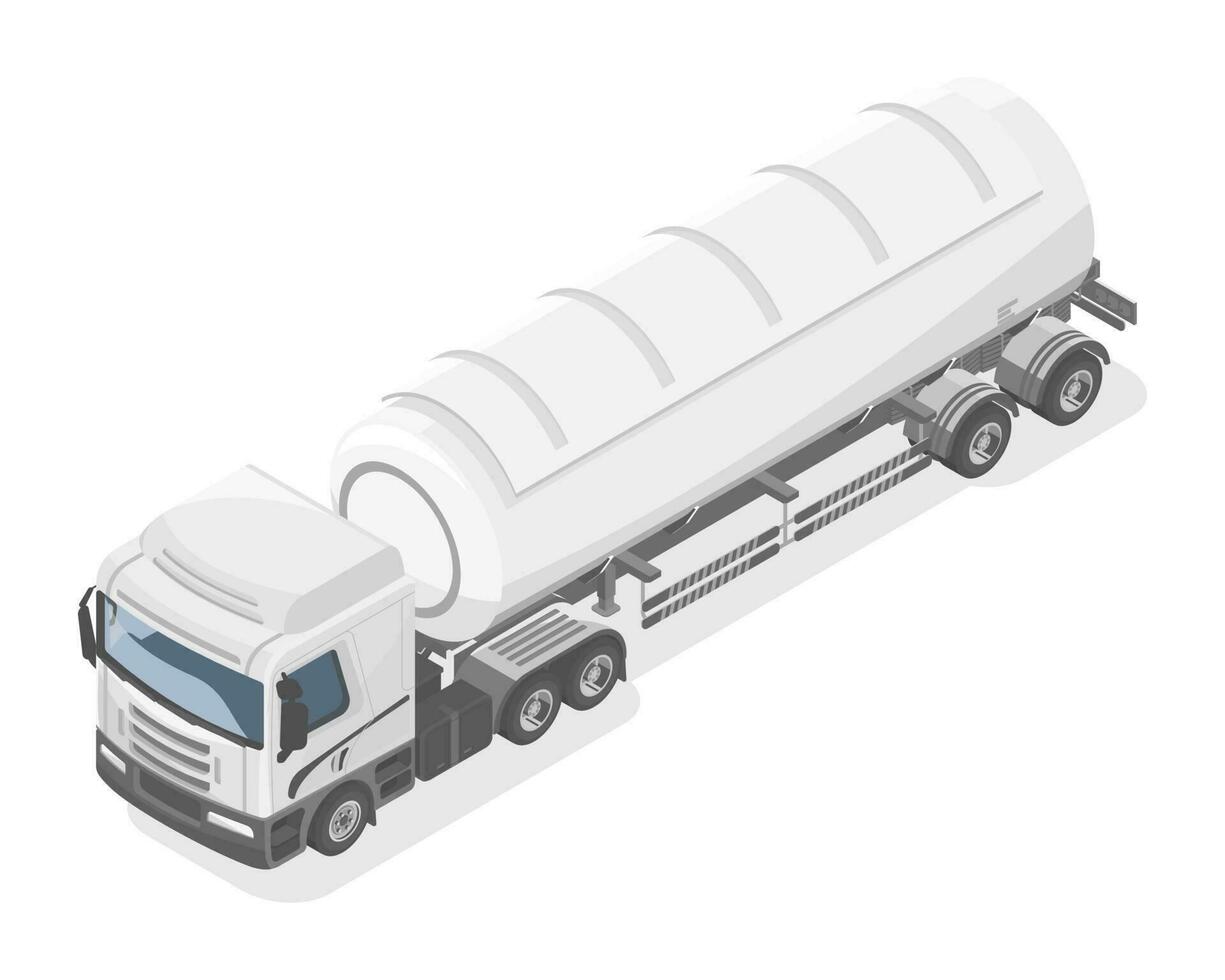 Semi Trailer Gas Tank white truck petroleum concept Front Top View isometric isolated model cartoon on white background vector