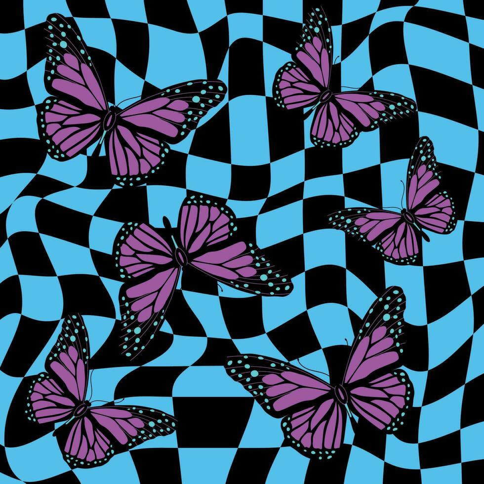 Y2k Aesthetic Background with Butterflies on Vibrant Checkered Mesh  24316699 Vector Art at Vecteezy