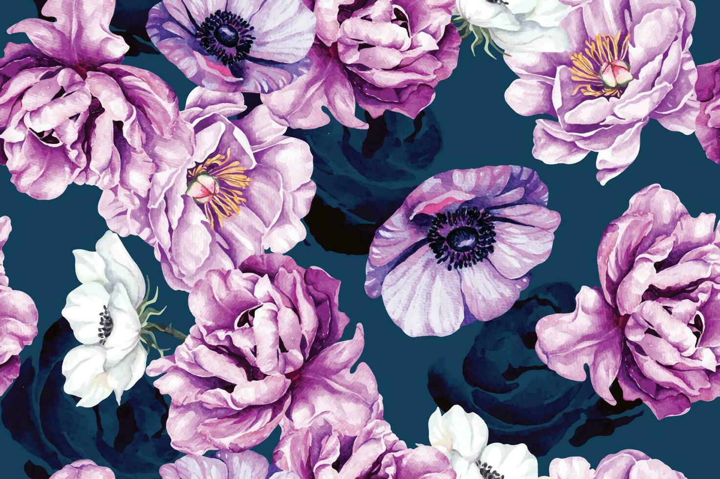 Seamless pattern of peony and Blooming flowers with watercolor on pastel background.Designed for fabric luxurious and wallpaper, vintage style.Floral pattern illustration.Botany garden. vector