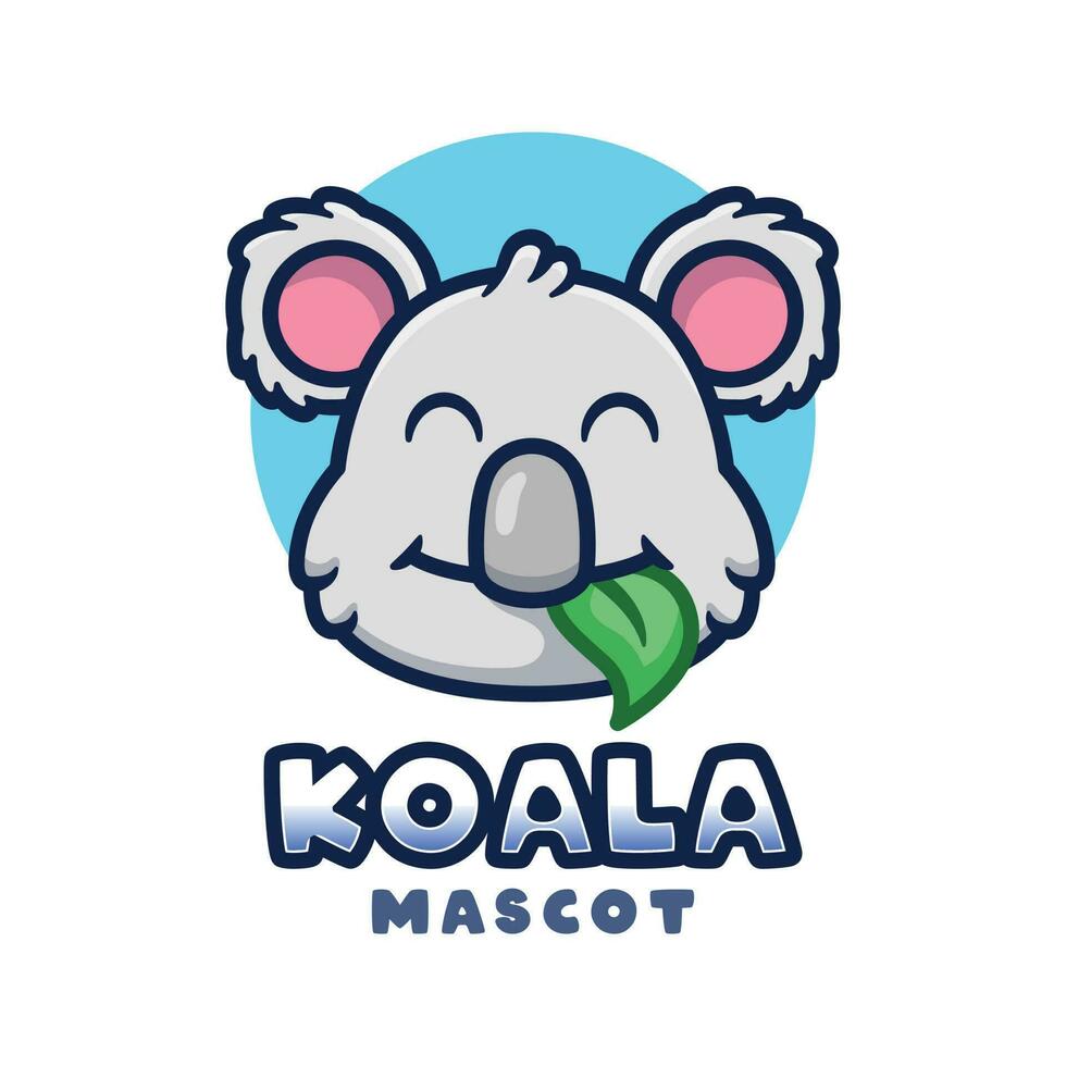 Cute koala logo mascot with leaf in mouth. vector