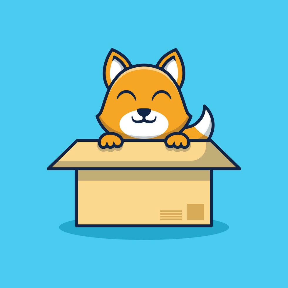 Cute cat in the box vector cartoon illustration
