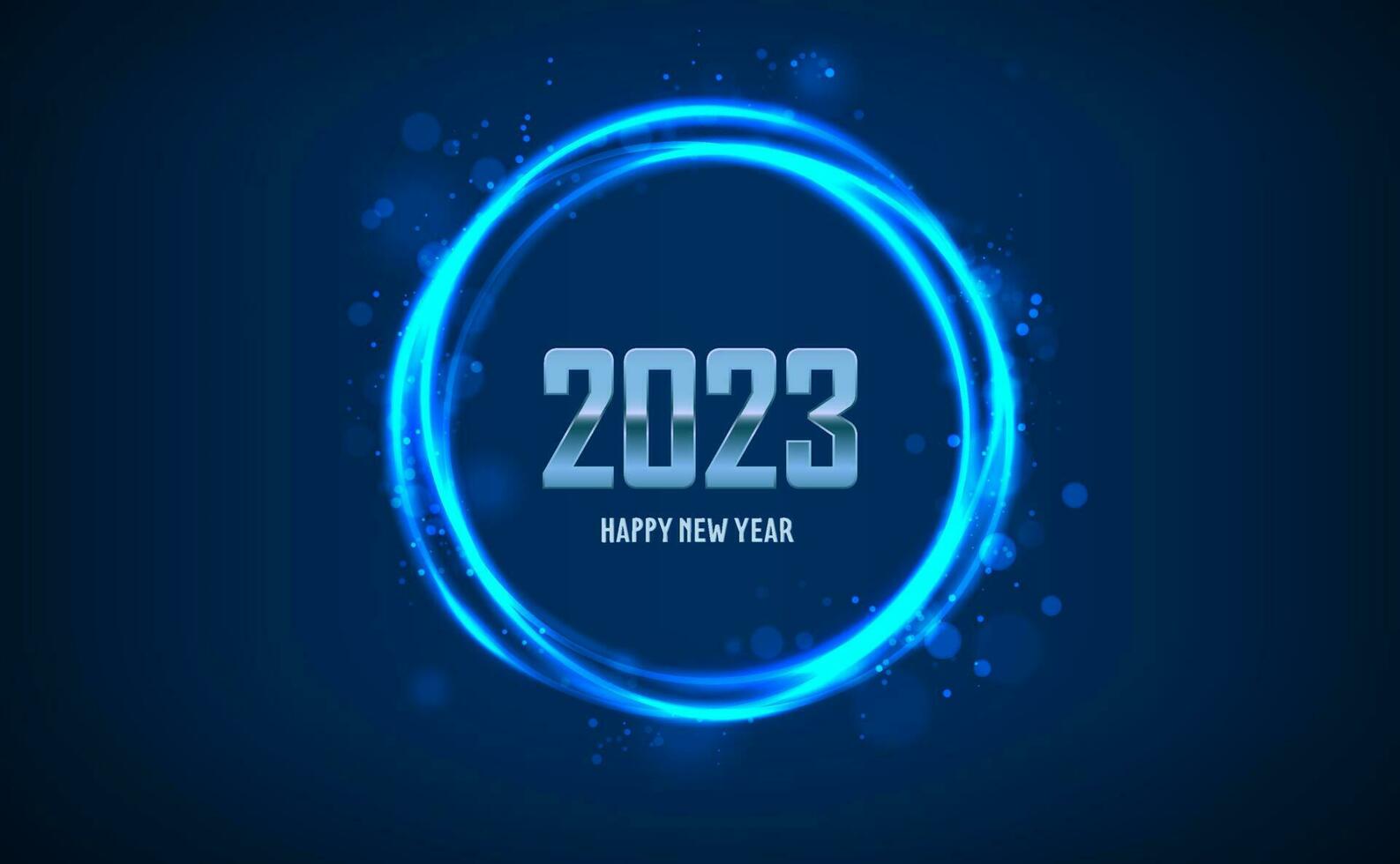 Vector illustration Merry Christmas and happy new year background. Holiday greeting banner, flyer and card. 2023 portal flair round circle with sparkles and glow in the dark.