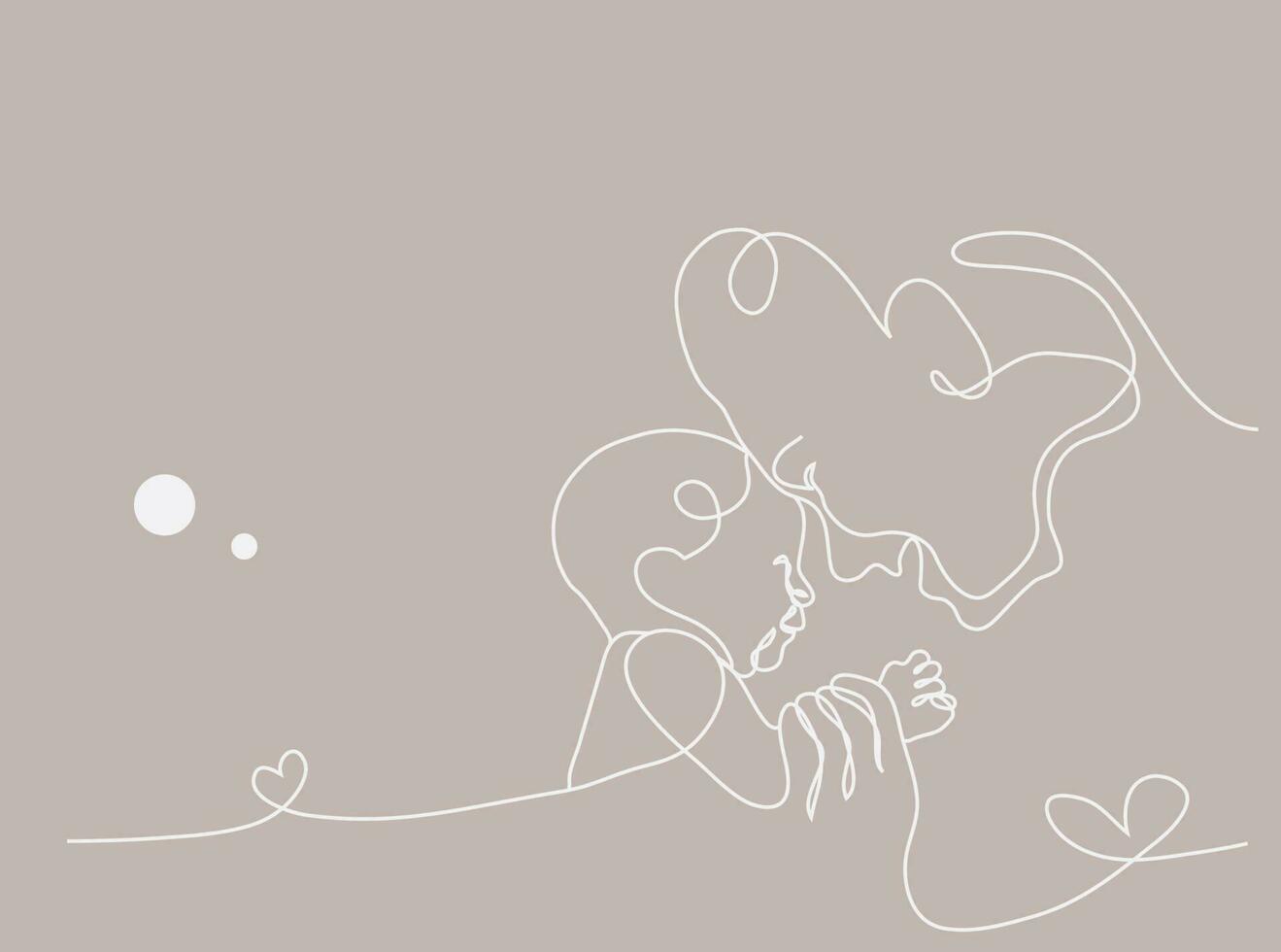 one line art mother and baby illustration. vector