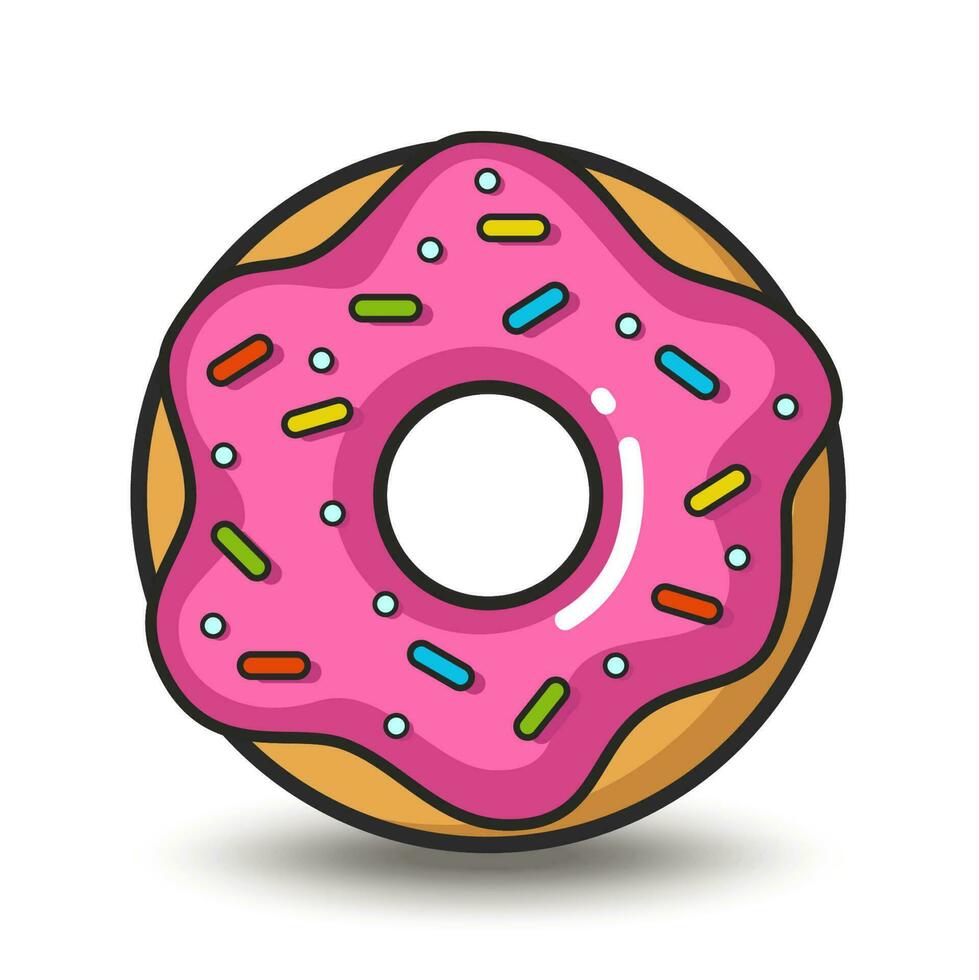 Vector colorful icon of pink doughnut. Isolated on white background.