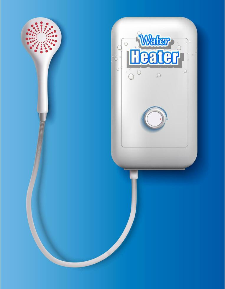 3d realistic vector water heater on blue background.