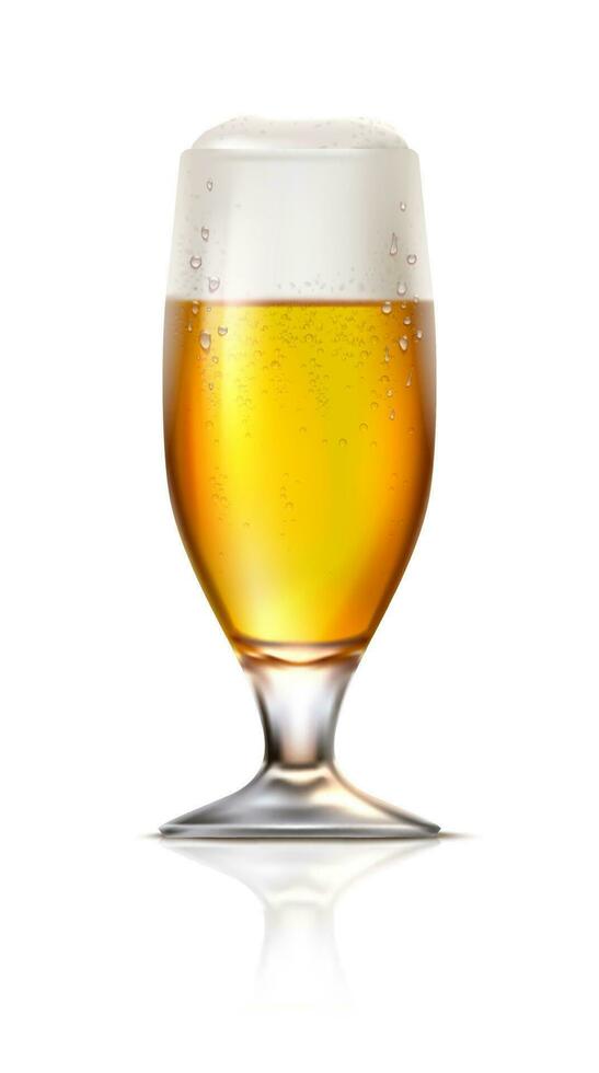 3d realista vector icono ilustración. cerveza jarra con espuma. transparente vaso. aislado en blanco antecedentes.