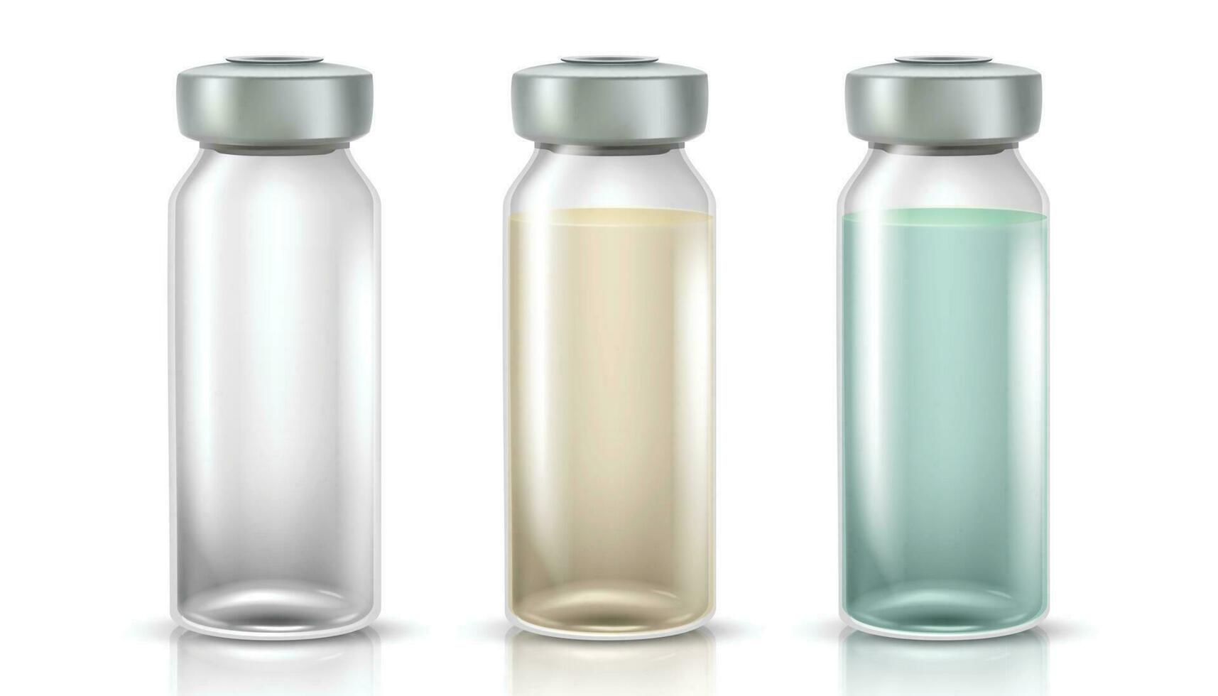 3d realistic vector icon illustration of medicinal glass bottles for injections or vaccines. Isolated on white background.