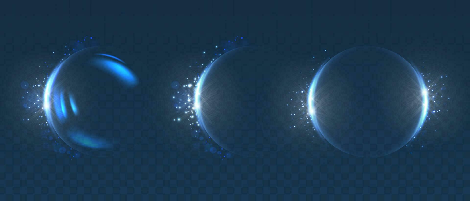 Vector icon illustration. Blue bubble sphere protection shield in different stages.