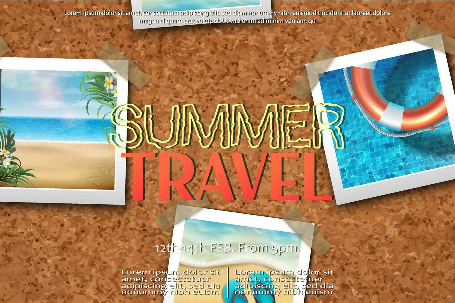 Summer travel banner with some picture frames around. vector