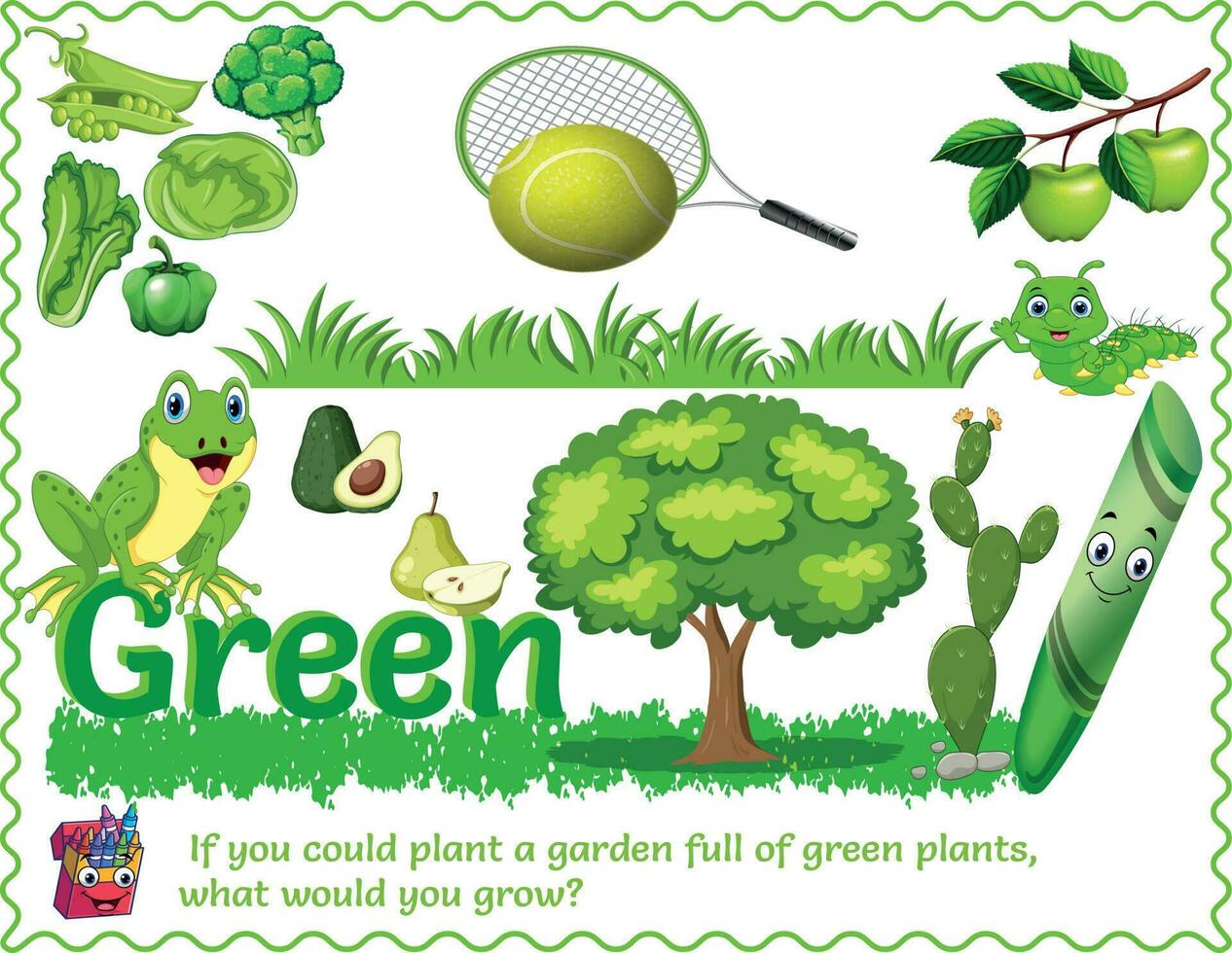 A Yellow Poster includes the written color name and various objects that are that color. Ideal in the classroom and a great addition as a word wall. With logic, critical questions for smart kids. vector