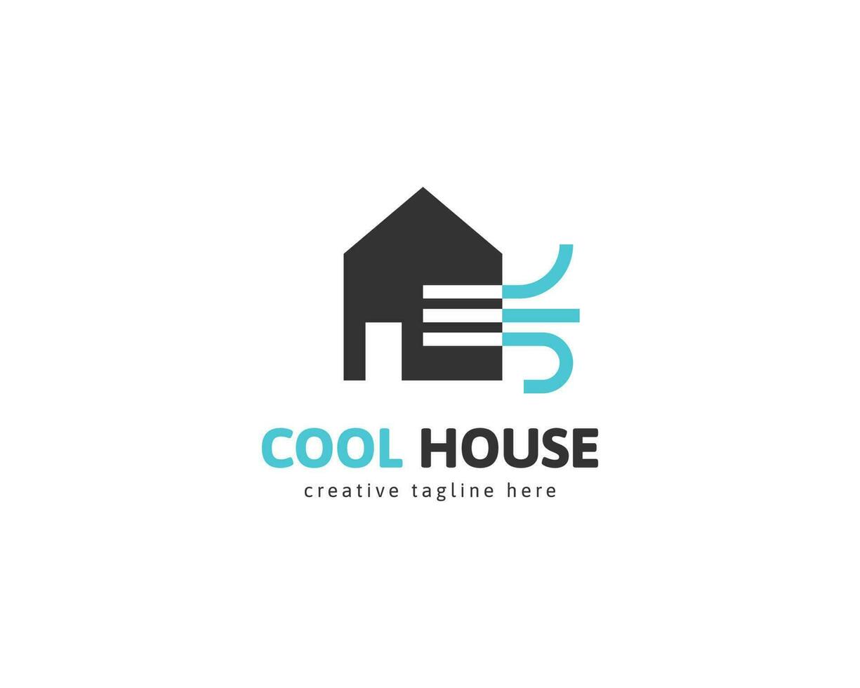 Cool house logo with air wind illustration. Fresh air circulation concept vector