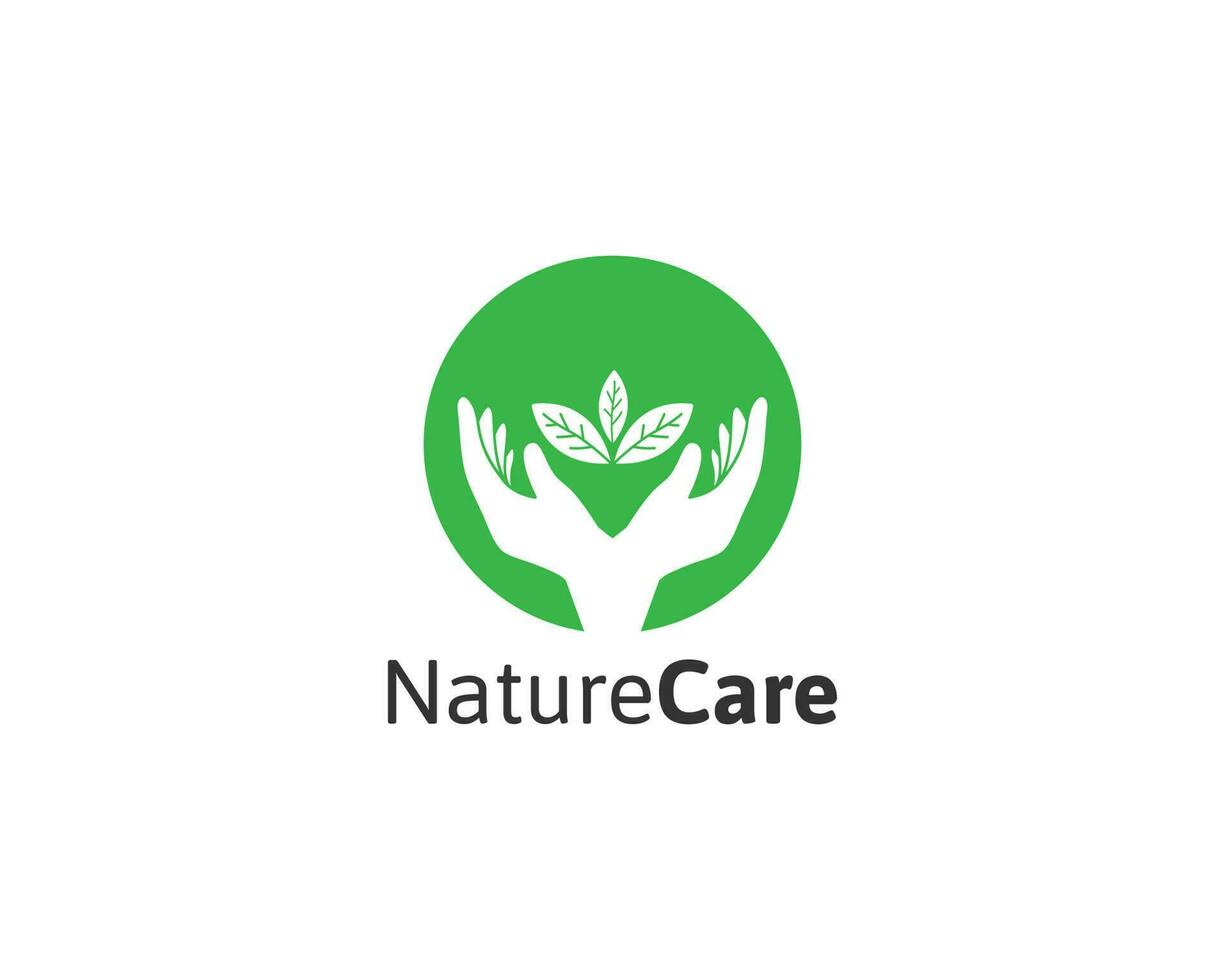 naturaleza cuidado logo con hoja planta ilustración vector